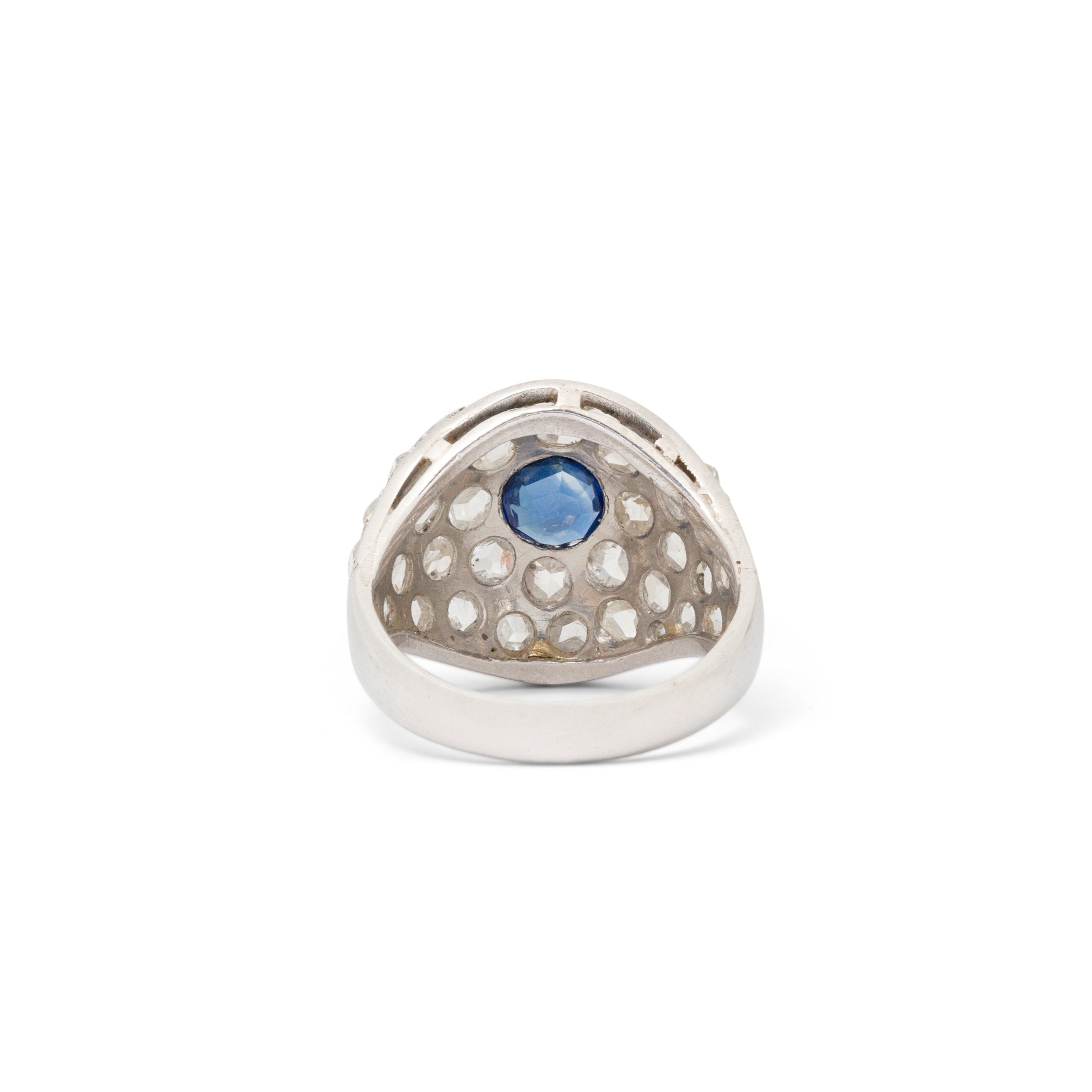 Sapphire, Diamond Pave, and 18K White Gold Dome Ring