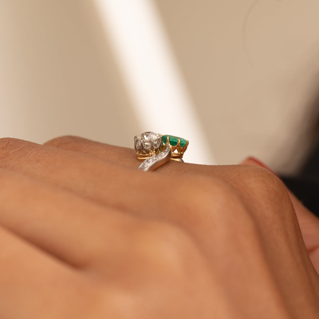 Victorian Toi Et Moi Emerald And Diamond Ring