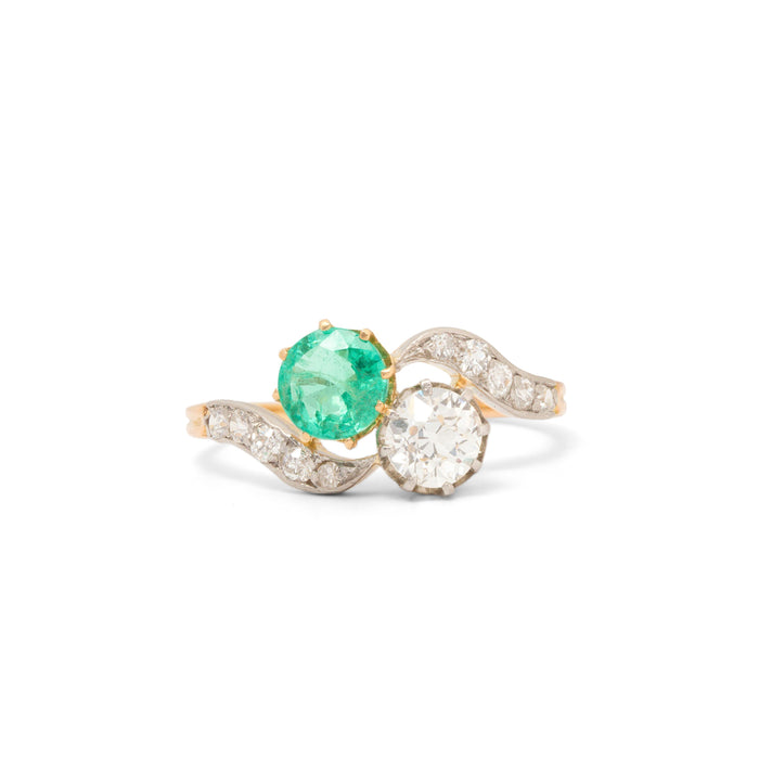 Victorian Toi Et Moi Emerald And Diamond Ring