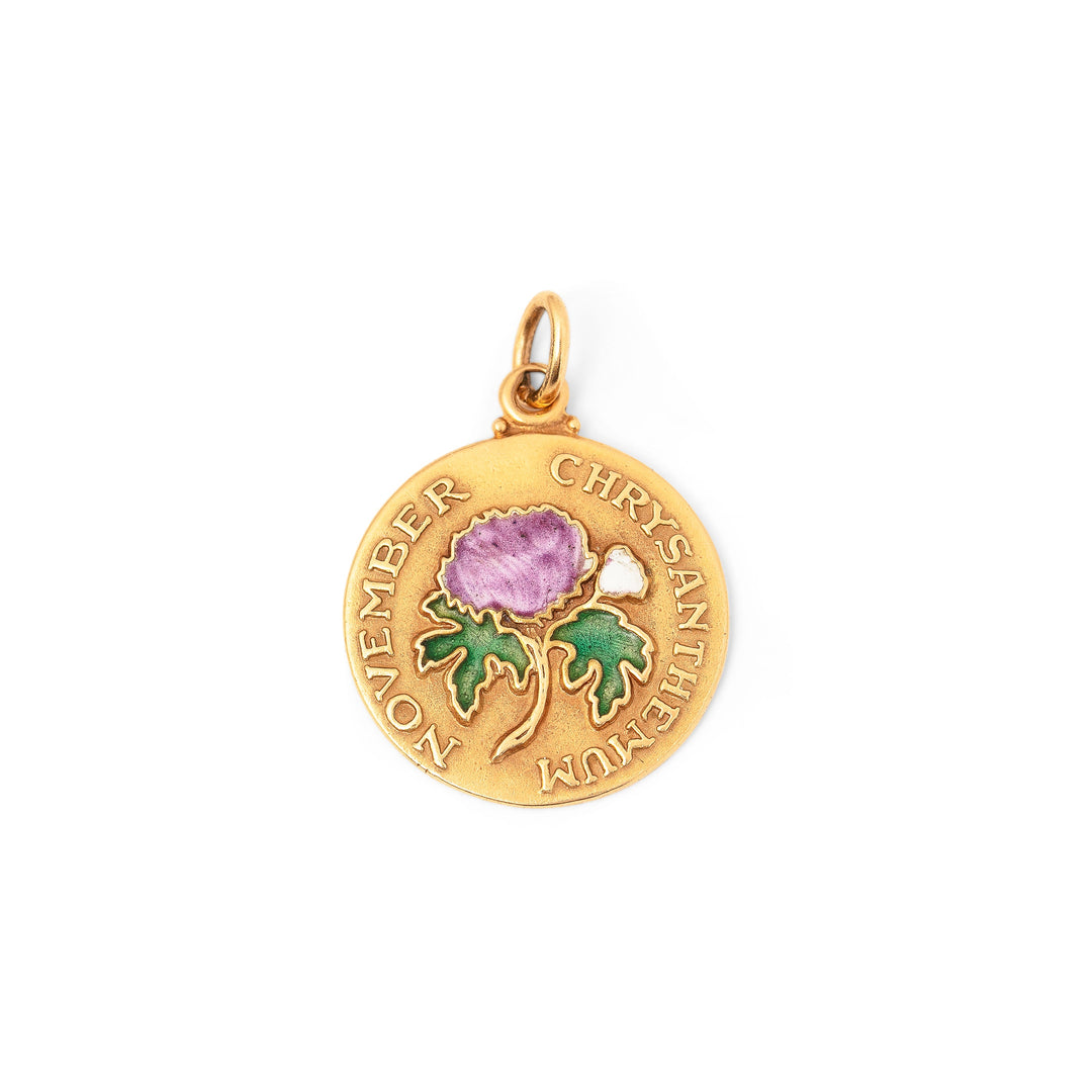 "November Chrysanthemum" 14K Yellow Gold And Enamel Charm