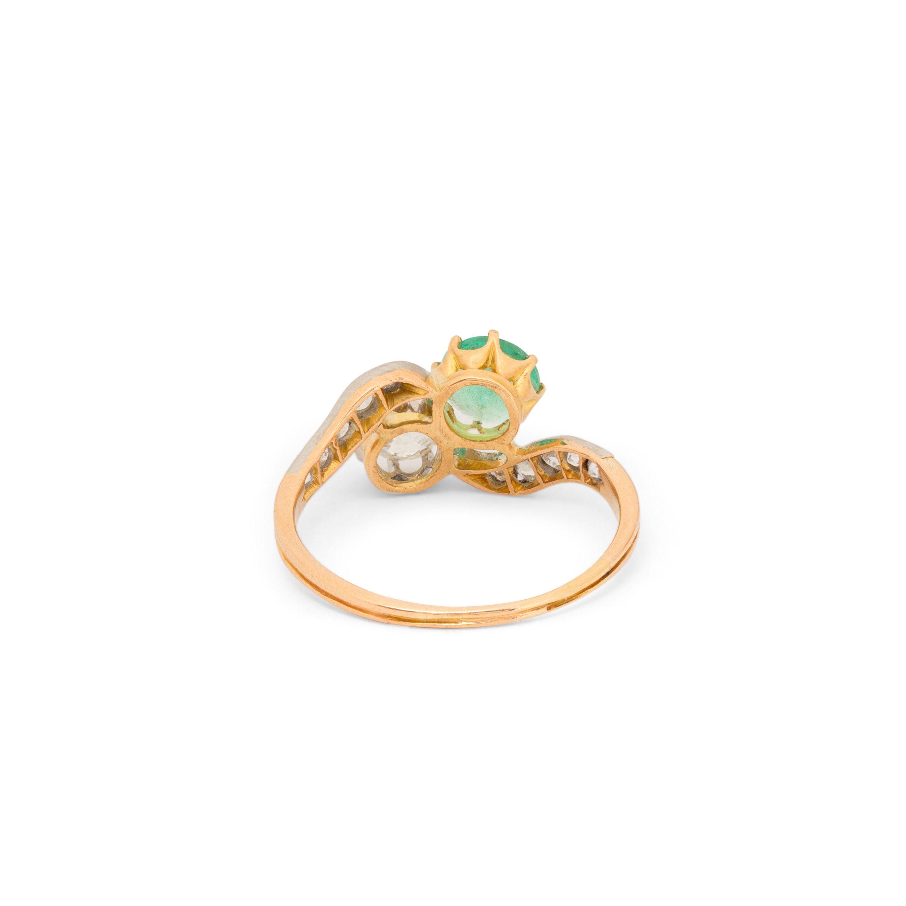 Victorian Toi Et Moi Emerald And Diamond Ring