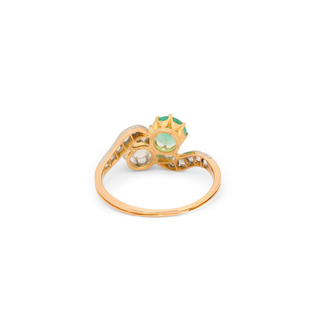 Victorian Toi Et Moi Emerald And Diamond Ring