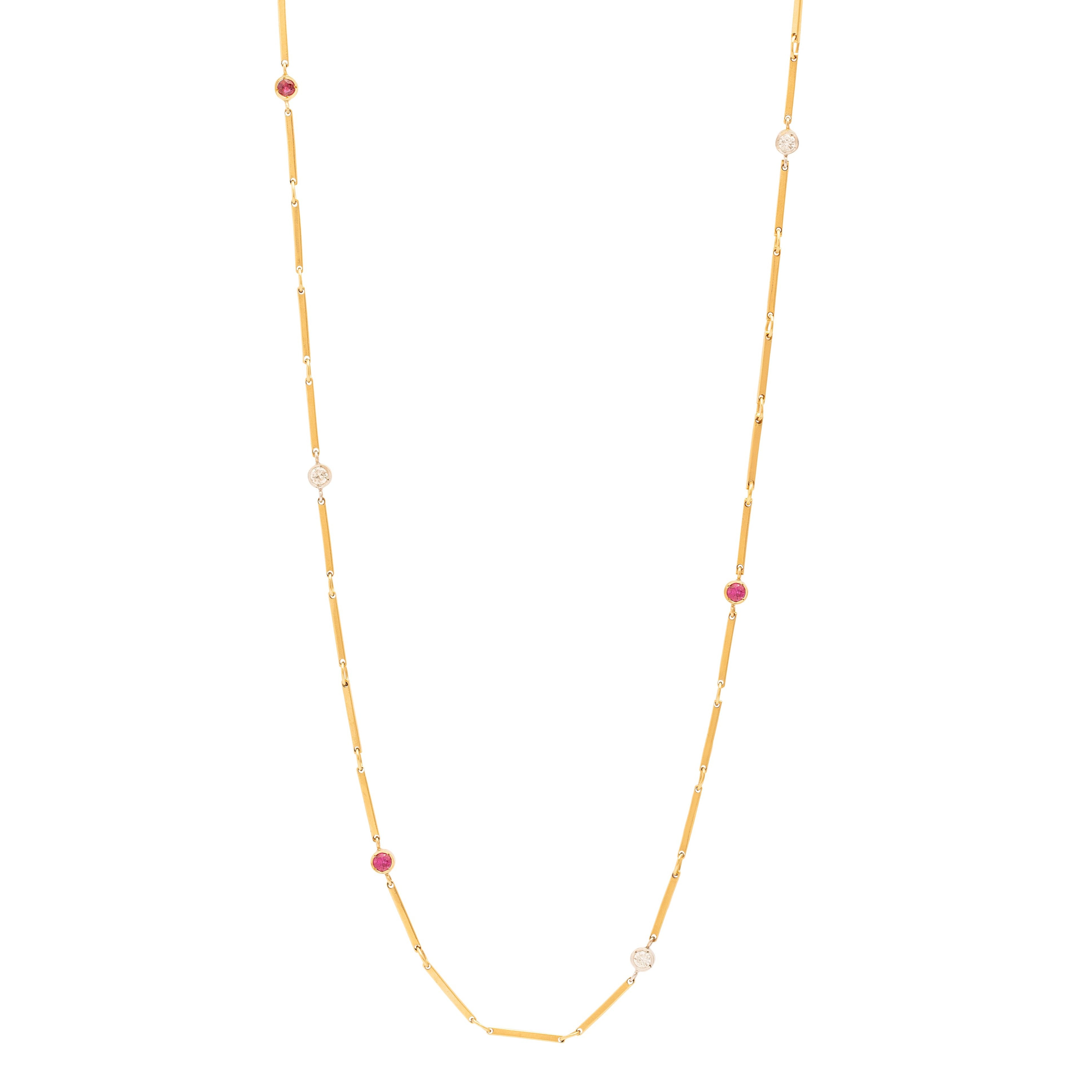 Diamond, Ruby, and 14K Gold 33" Chain Necklace