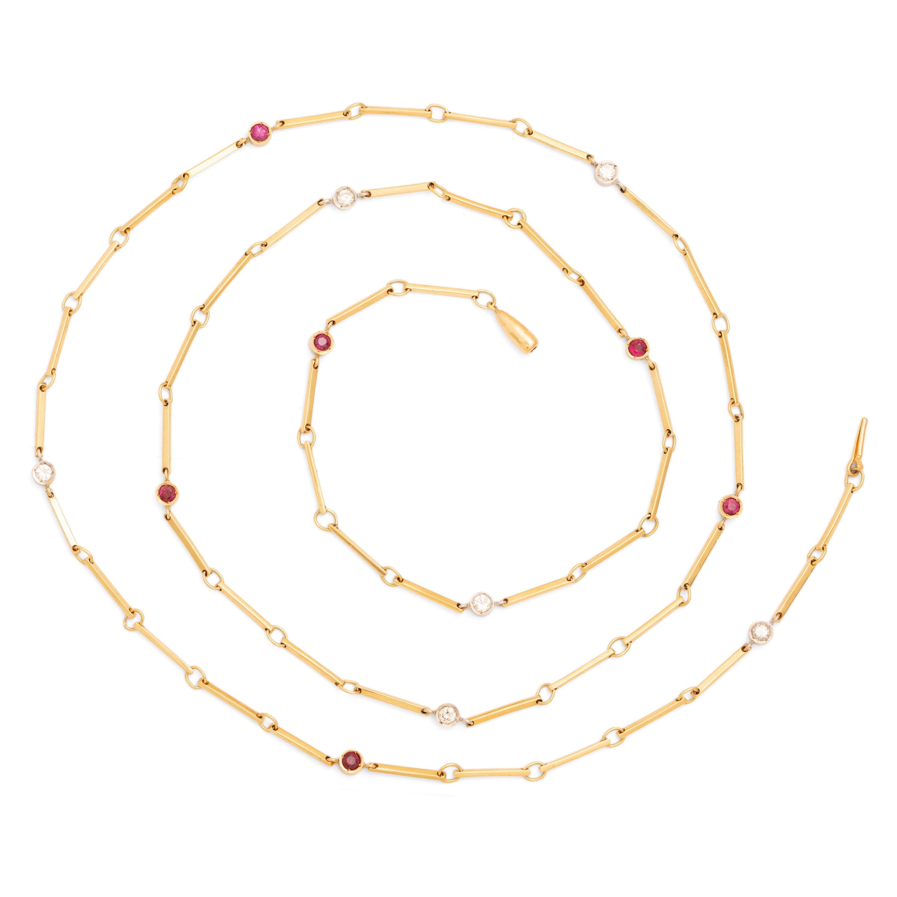 Diamond, Ruby, and 14K Gold 33" Chain Necklace