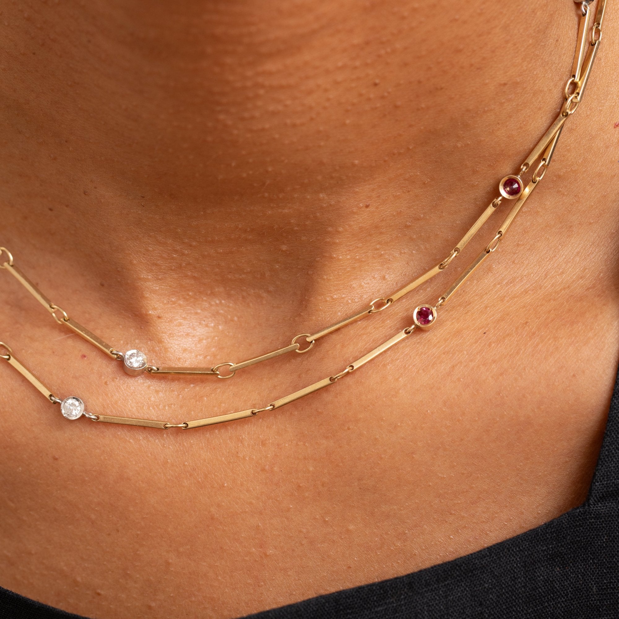 Diamond, Ruby, and 14K Gold 33" Chain Necklace