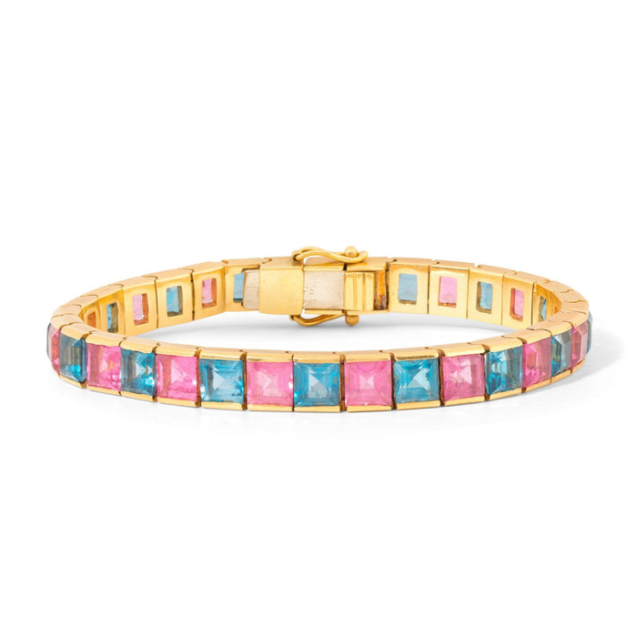 Blue Topaz, Pink Tourmaline, and 18K Gold Line Bracelet