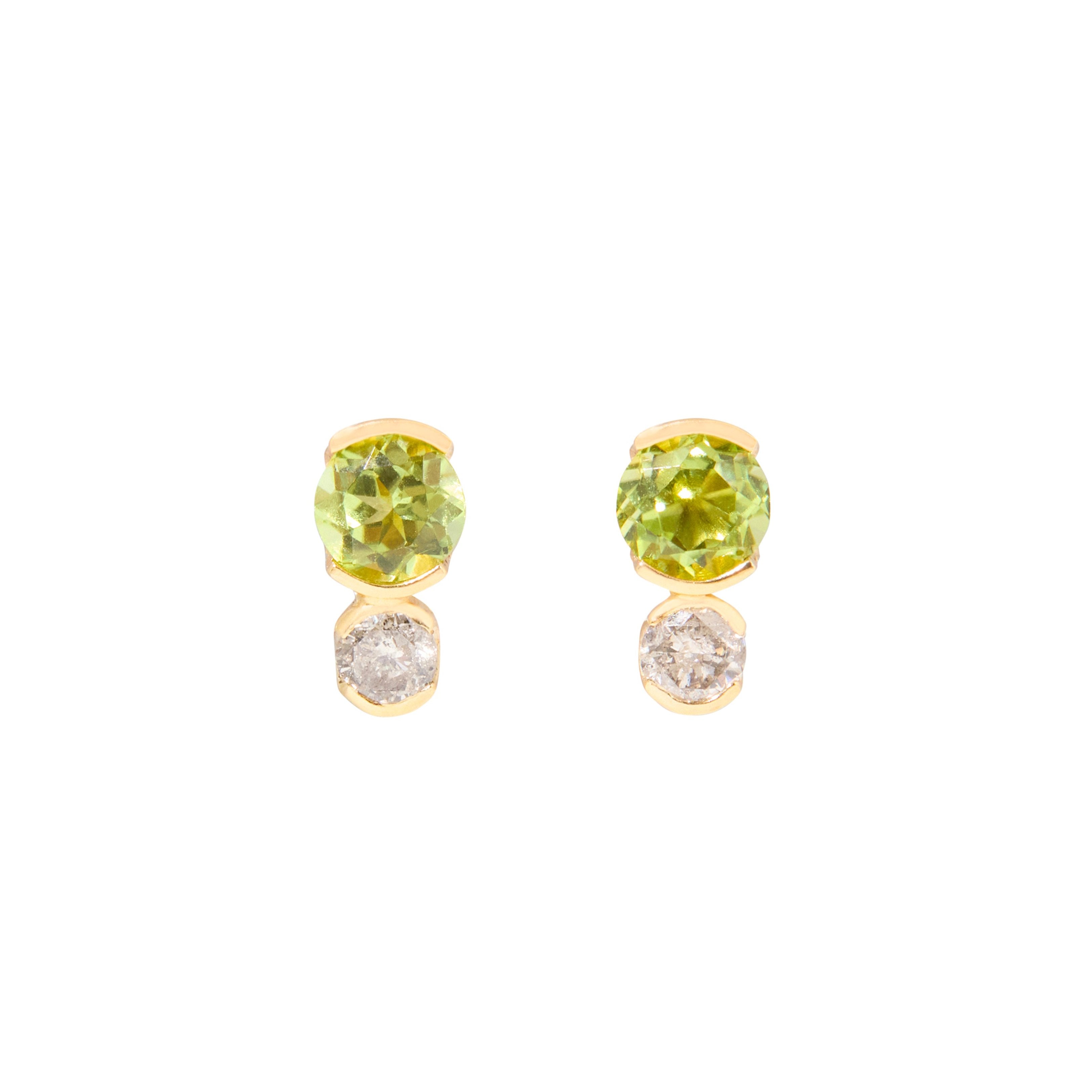 Diamond, Peridot, and 14K Gold Stud Earrings