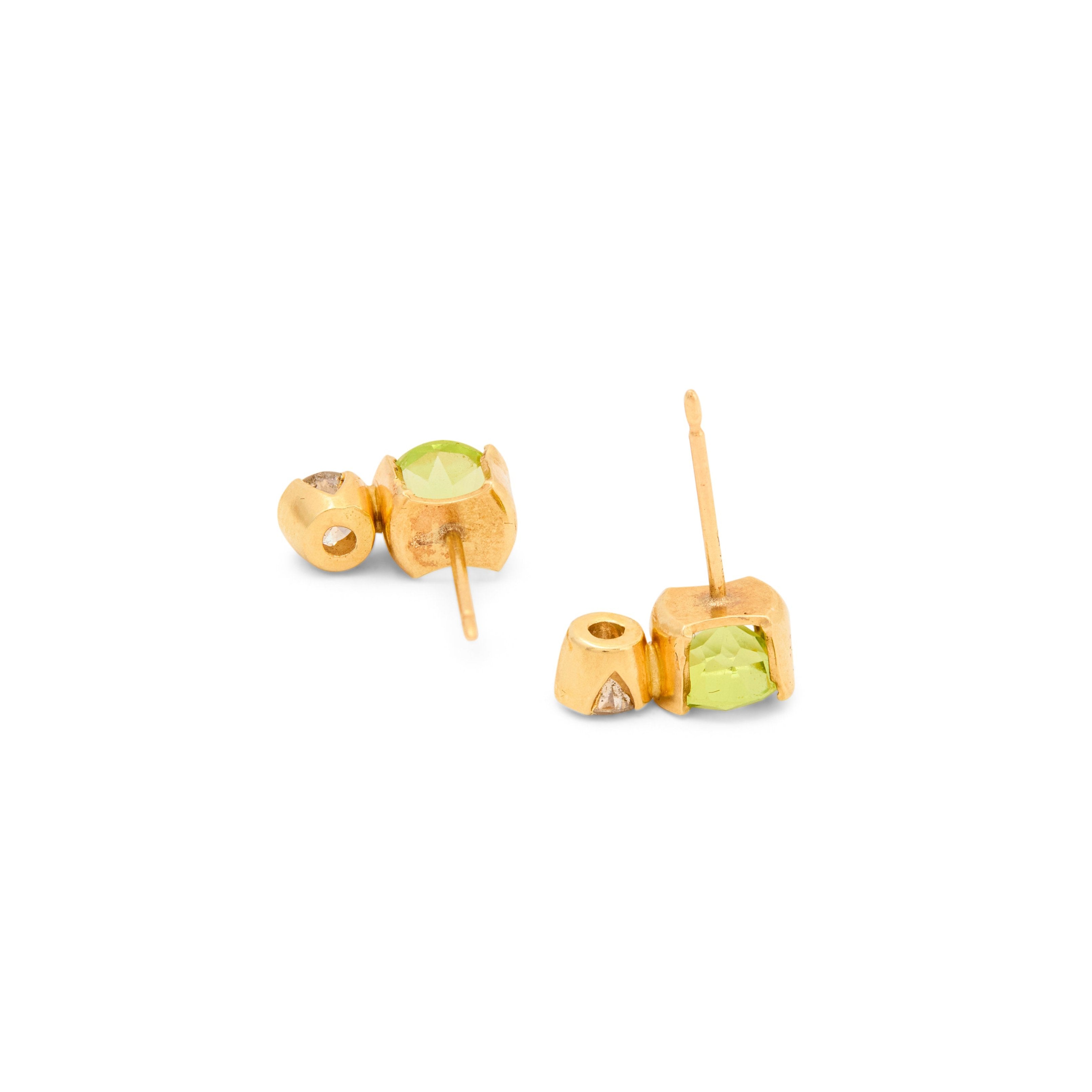 Diamond, Peridot, and 14K Gold Stud Earrings