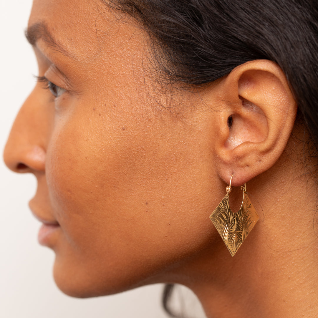 Engraved 14k Gold Square Hoop Earrings