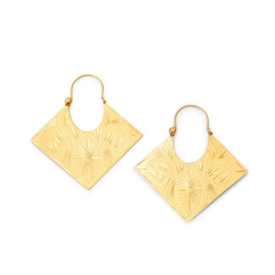 Engraved 14k Gold Square Hoop Earrings