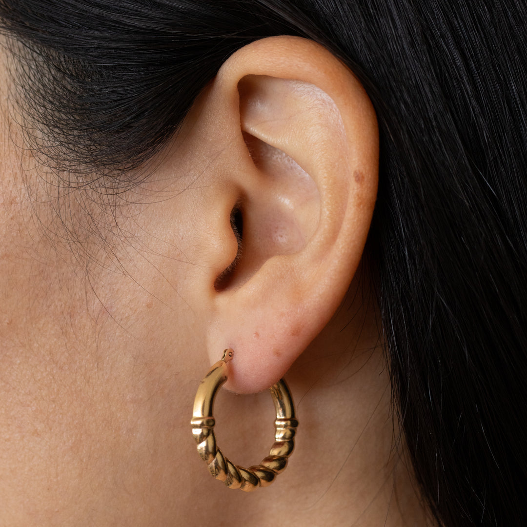 Twisted Tube 14k Gold Hoop Earrings