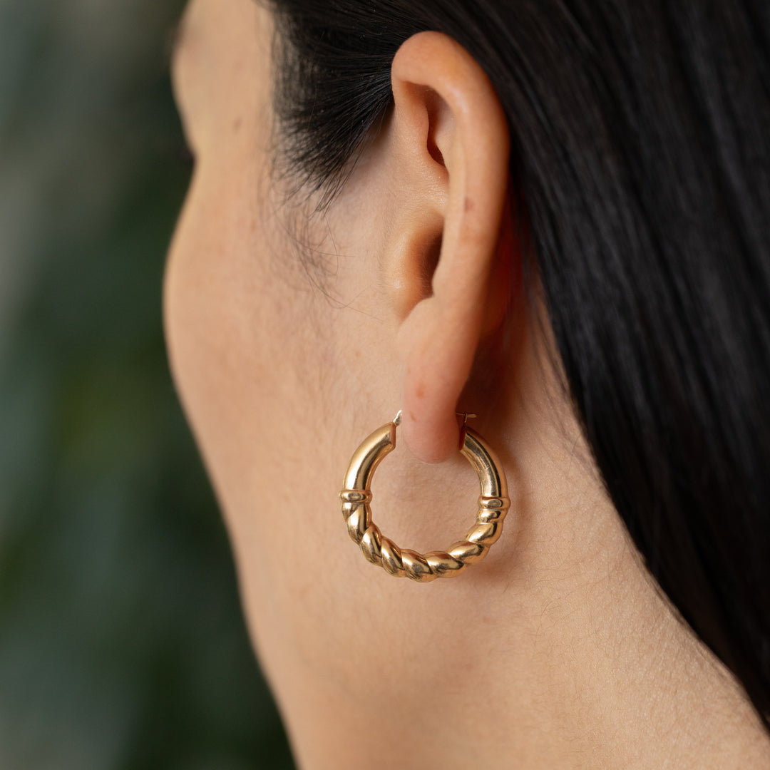 Twisted Tube 14k Gold Hoop Earrings