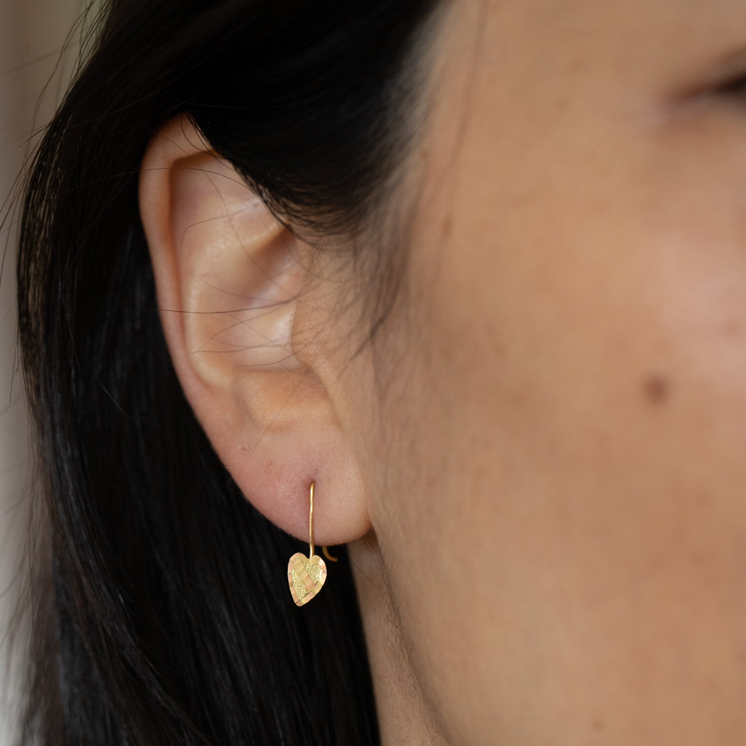Petite 14K Yellow and Rose Gold Heart Drop Earrings