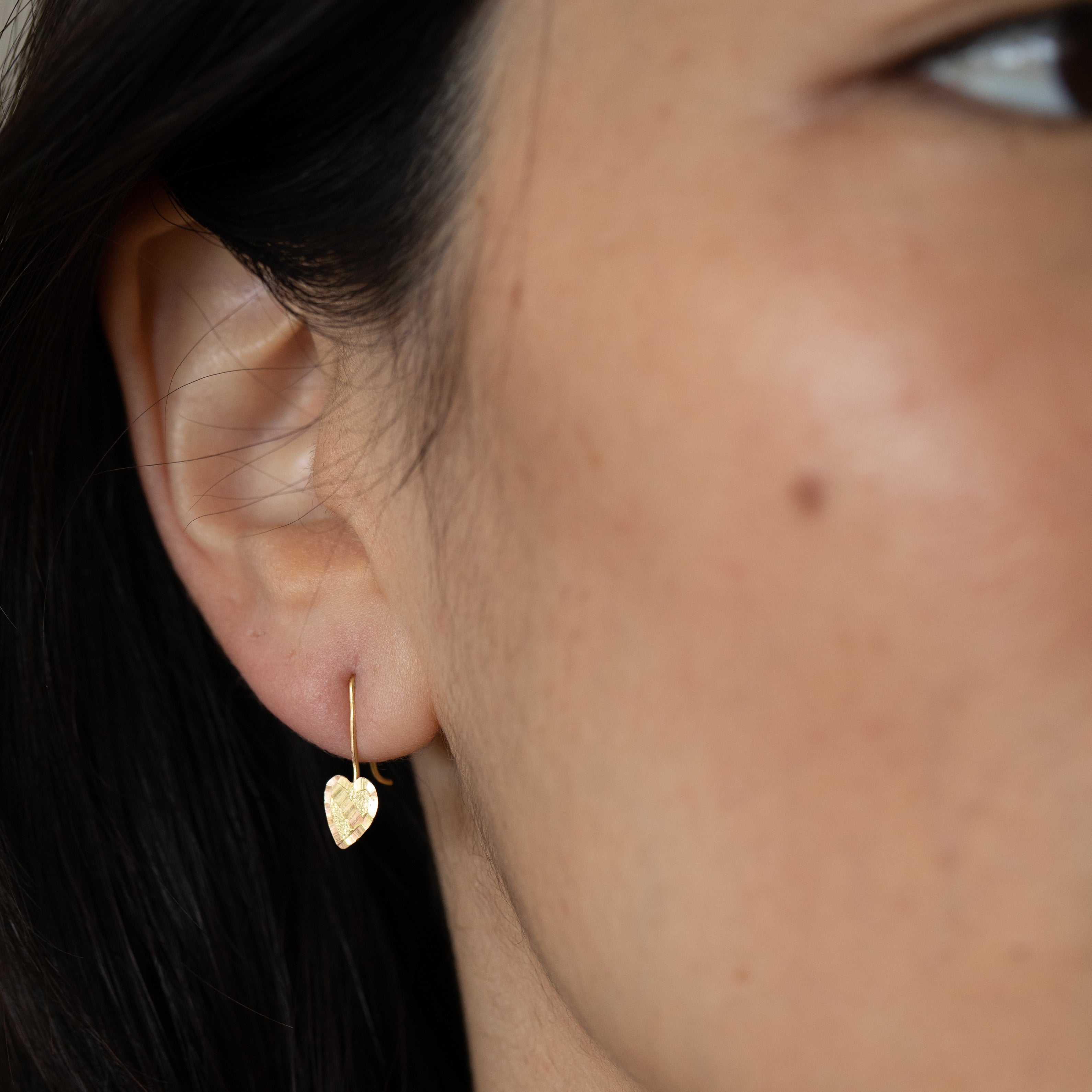 Petite 14K Yellow and Rose Gold Heart Drop Earrings