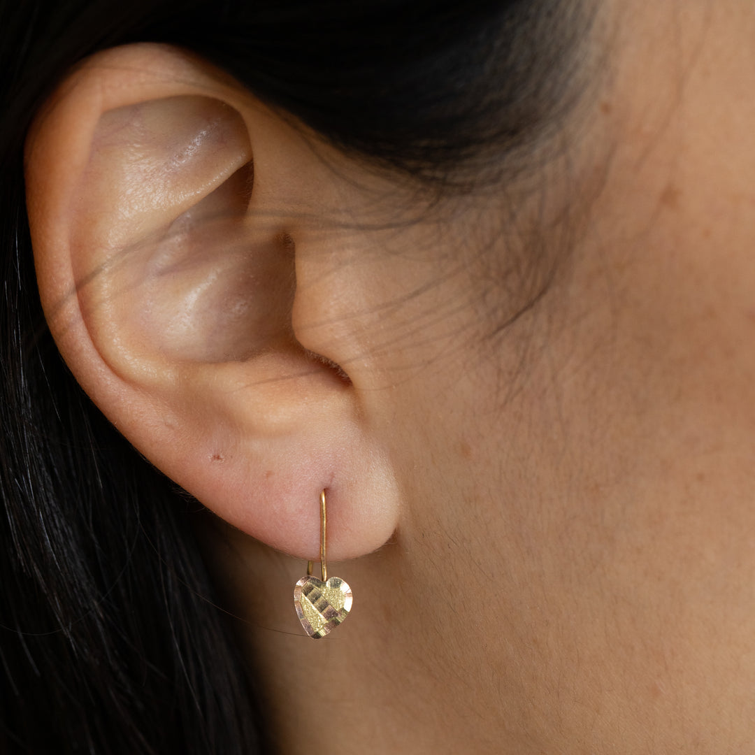 Petite 14K Yellow and Rose Gold Heart Drop Earrings