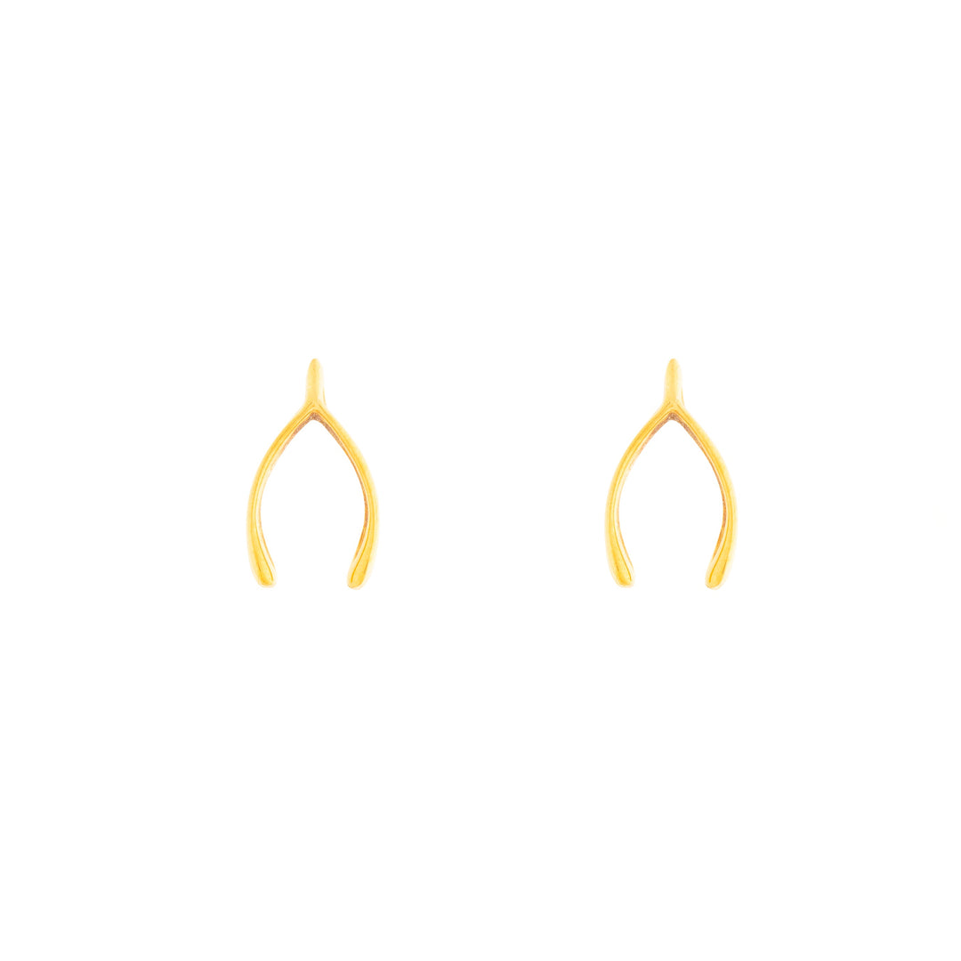 Wishbone 14k Gold Stud Earrings