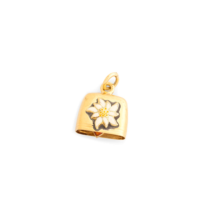 Movable Edelweiss Flower Enamel and 14K Gold Bell Charm