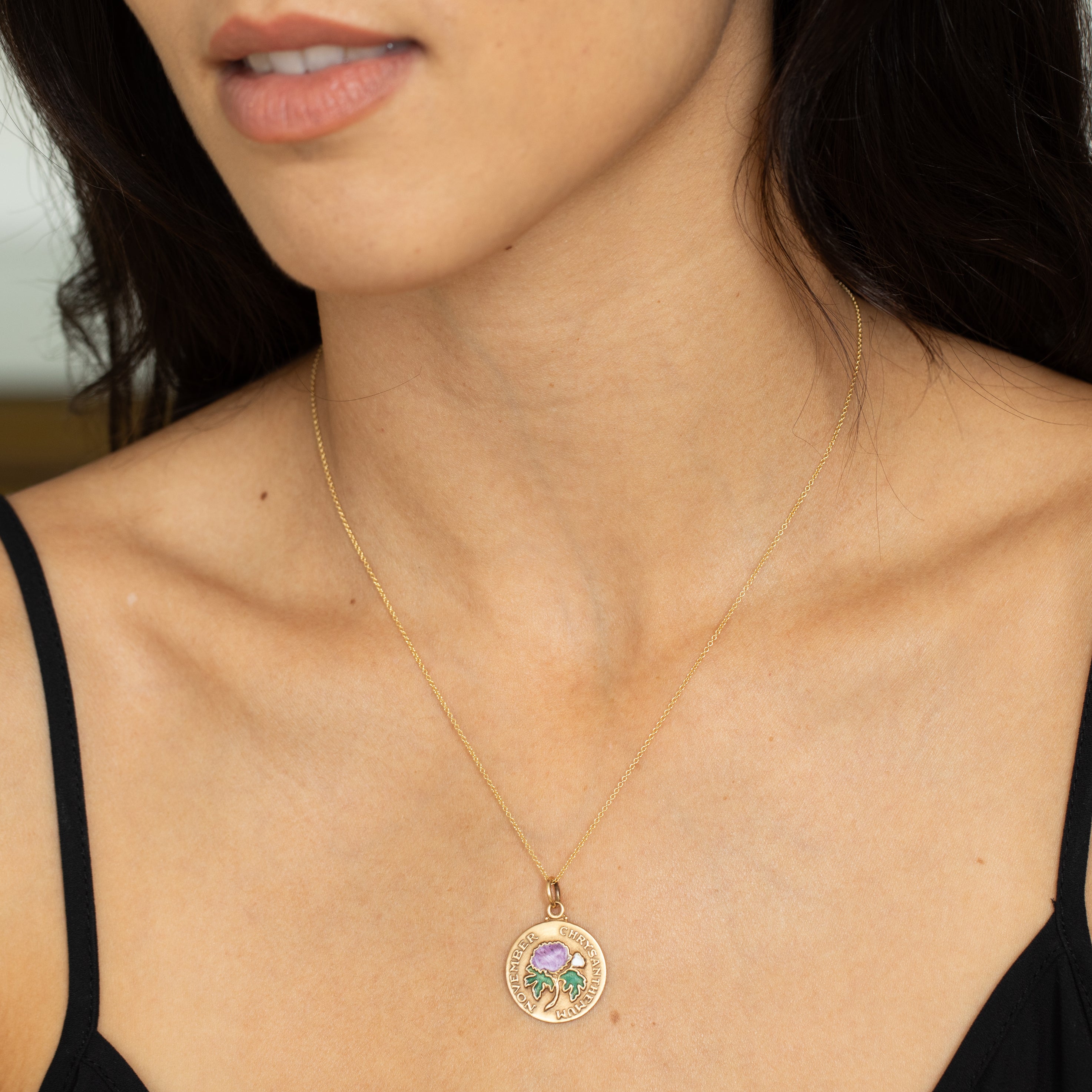 "November Chrysanthemum" 14K Yellow Gold And Enamel Charm