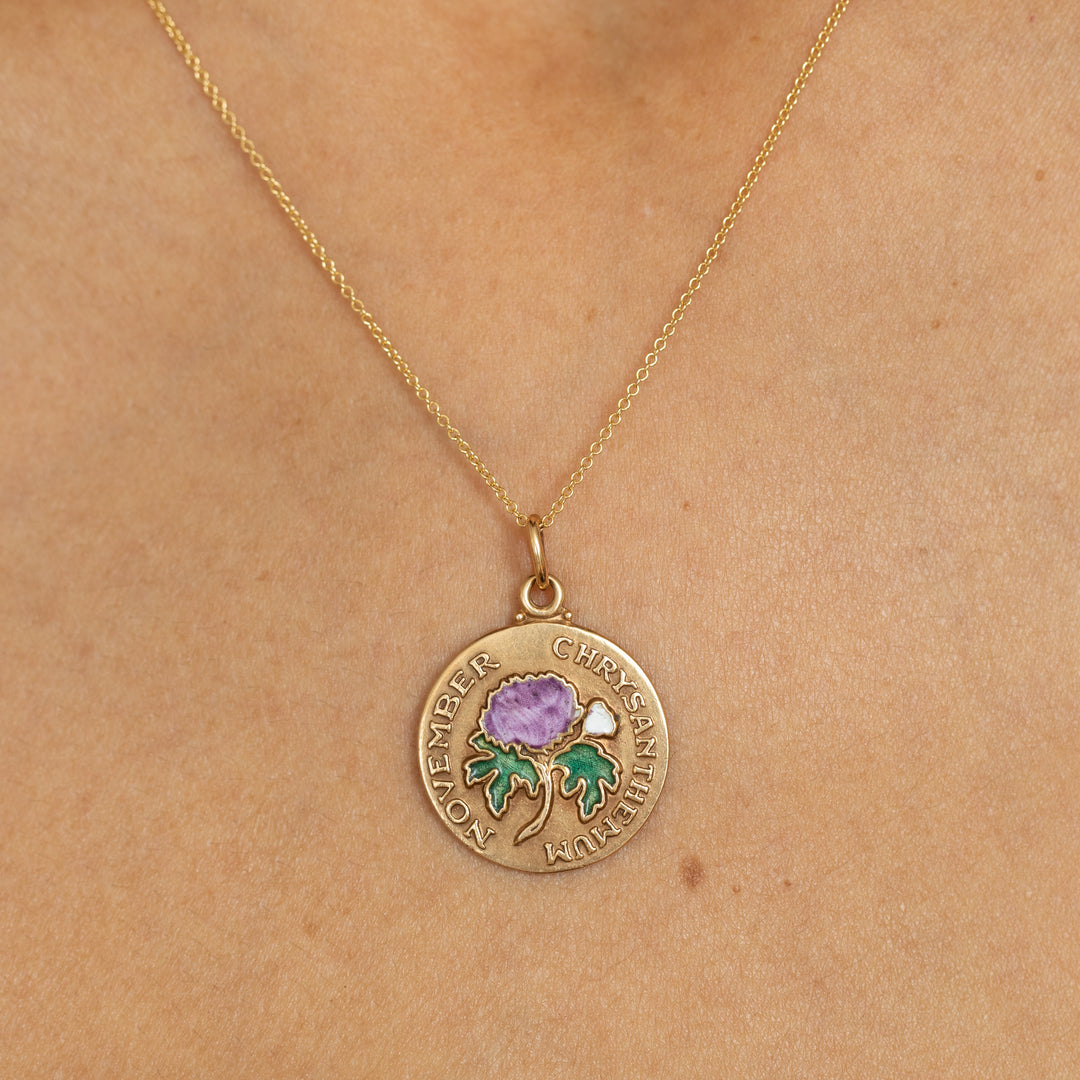 "November Chrysanthemum" 14K Yellow Gold And Enamel Charm