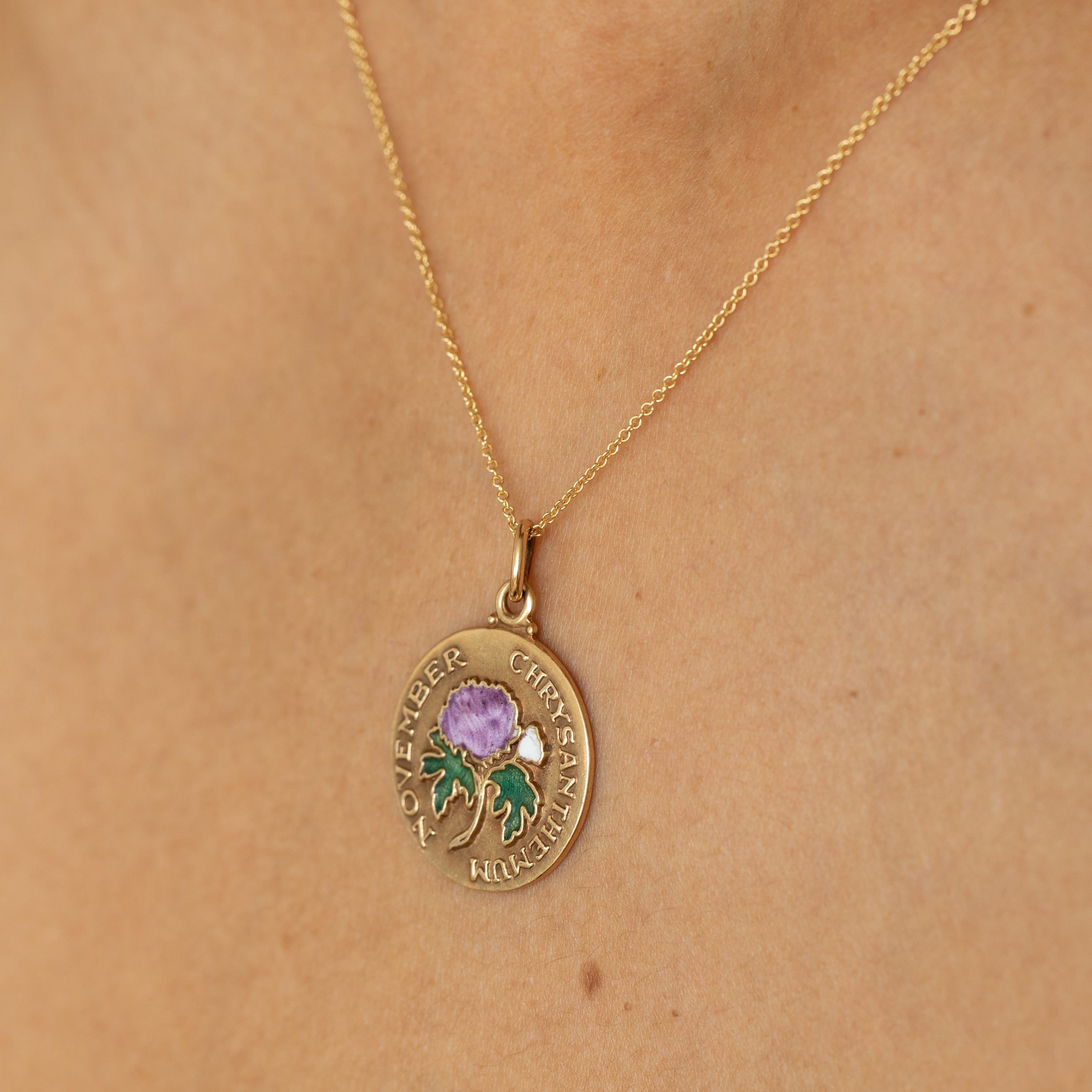 "November Chrysanthemum" 14K Yellow Gold And Enamel Charm