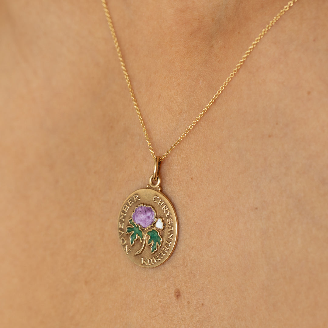 "November Chrysanthemum" 14K Yellow Gold And Enamel Charm