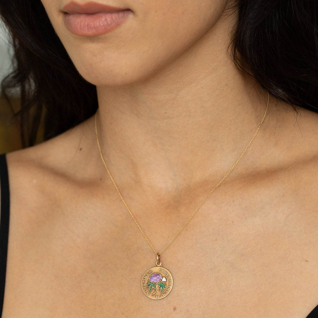 "November Chrysanthemum" 14K Yellow Gold And Enamel Charm