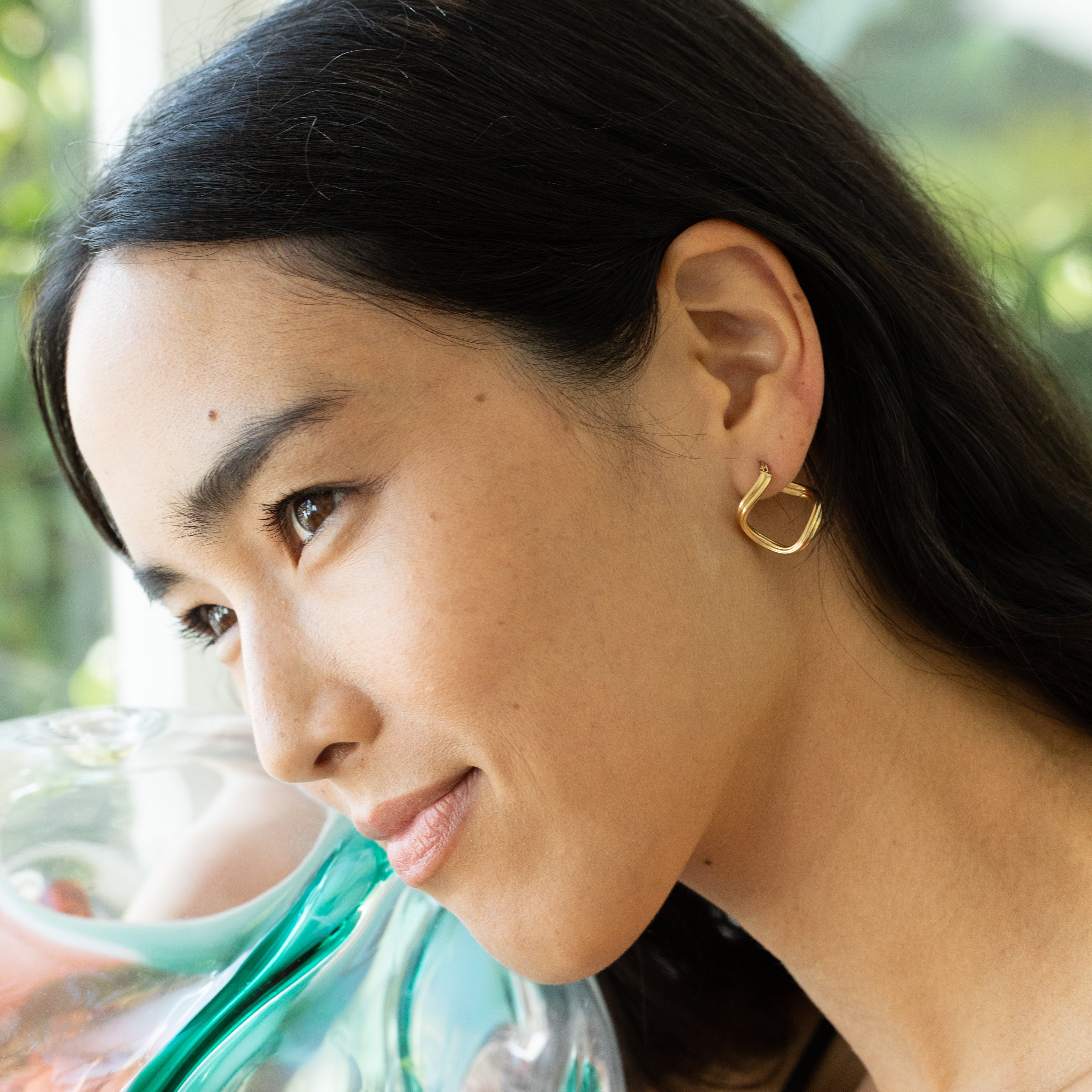 Italian Ribbed 3-Dimensional 14K Yellow Gold Hoop Earrings