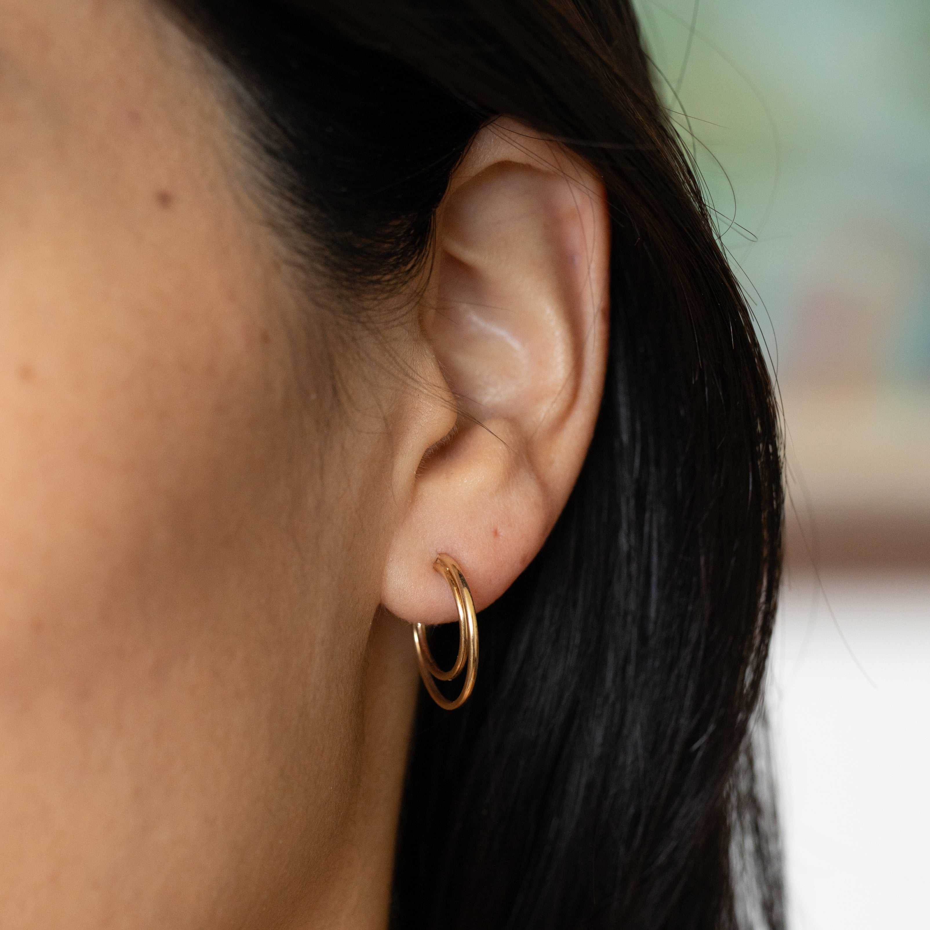 Double Open 14K Gold Hoop Stud Earrings