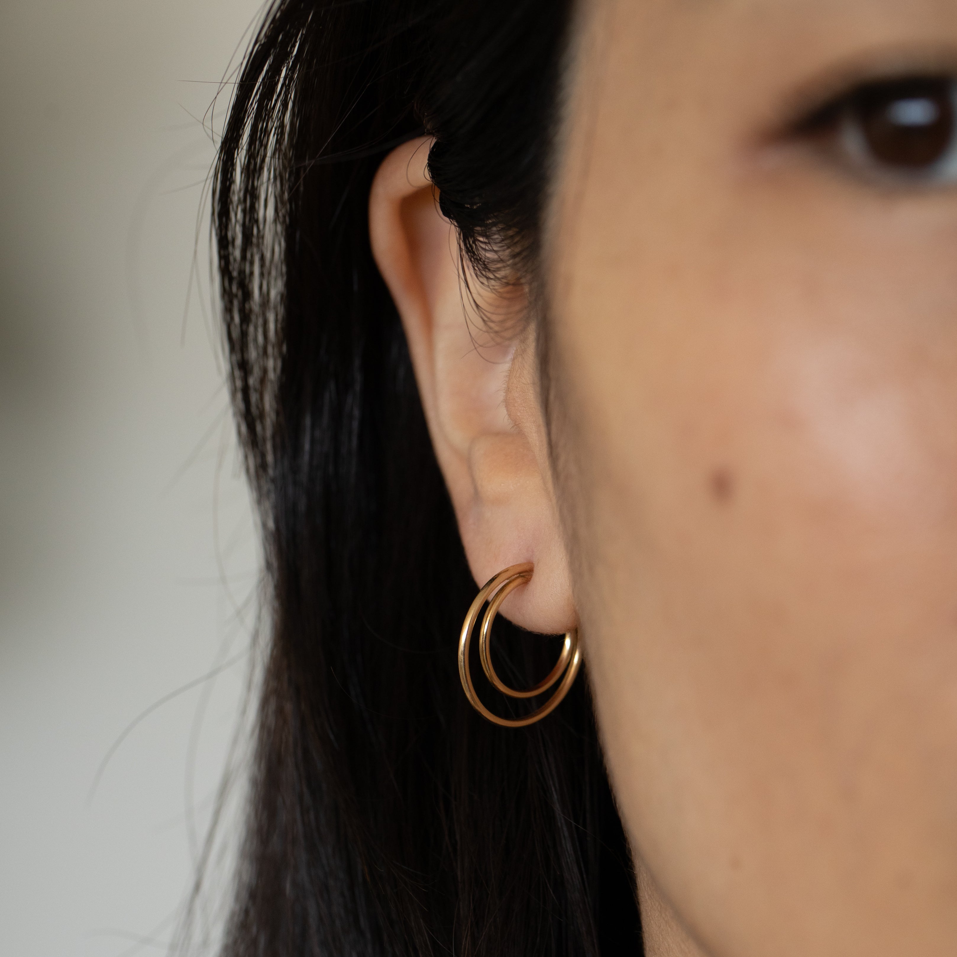 Double Open 14K Gold Hoop Stud Earrings