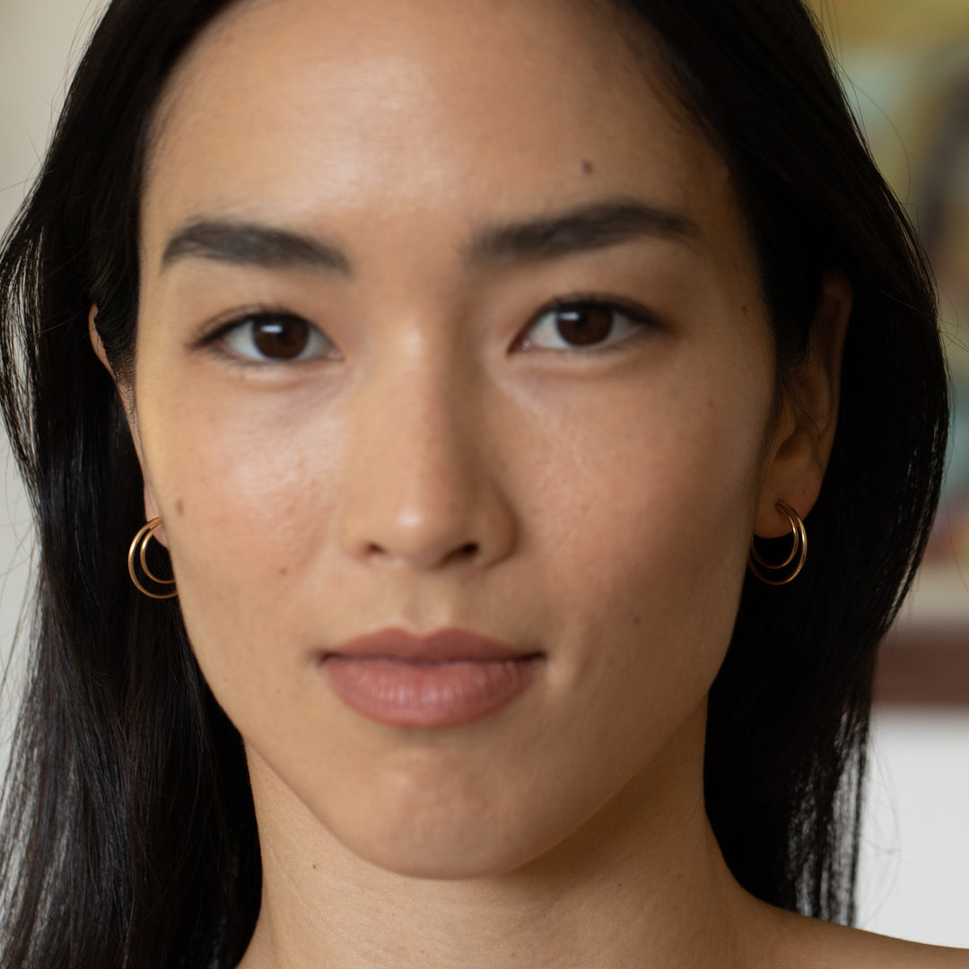 Double Open 14K Gold Hoop Stud Earrings