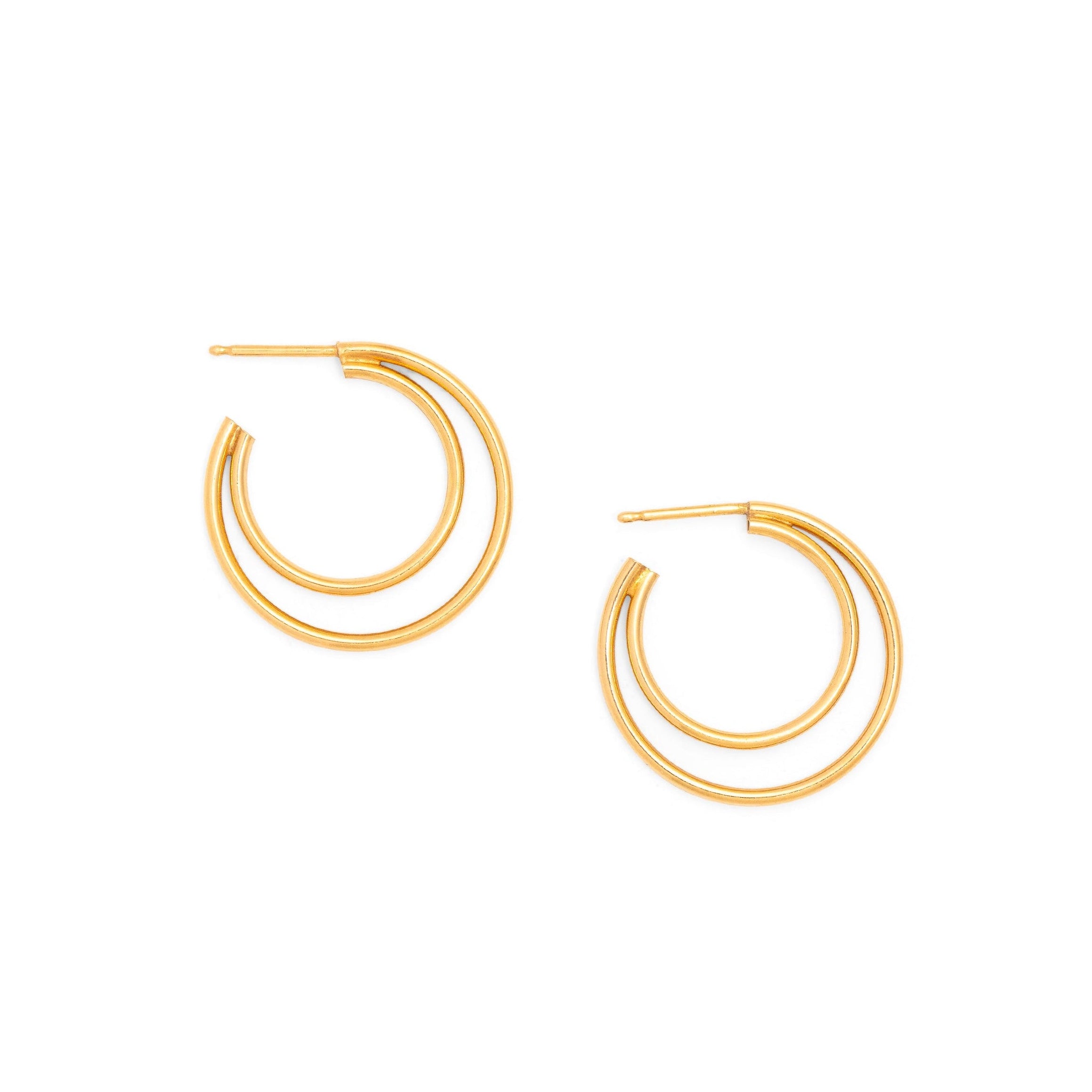Double Open 14K Gold Hoop Stud Earrings
