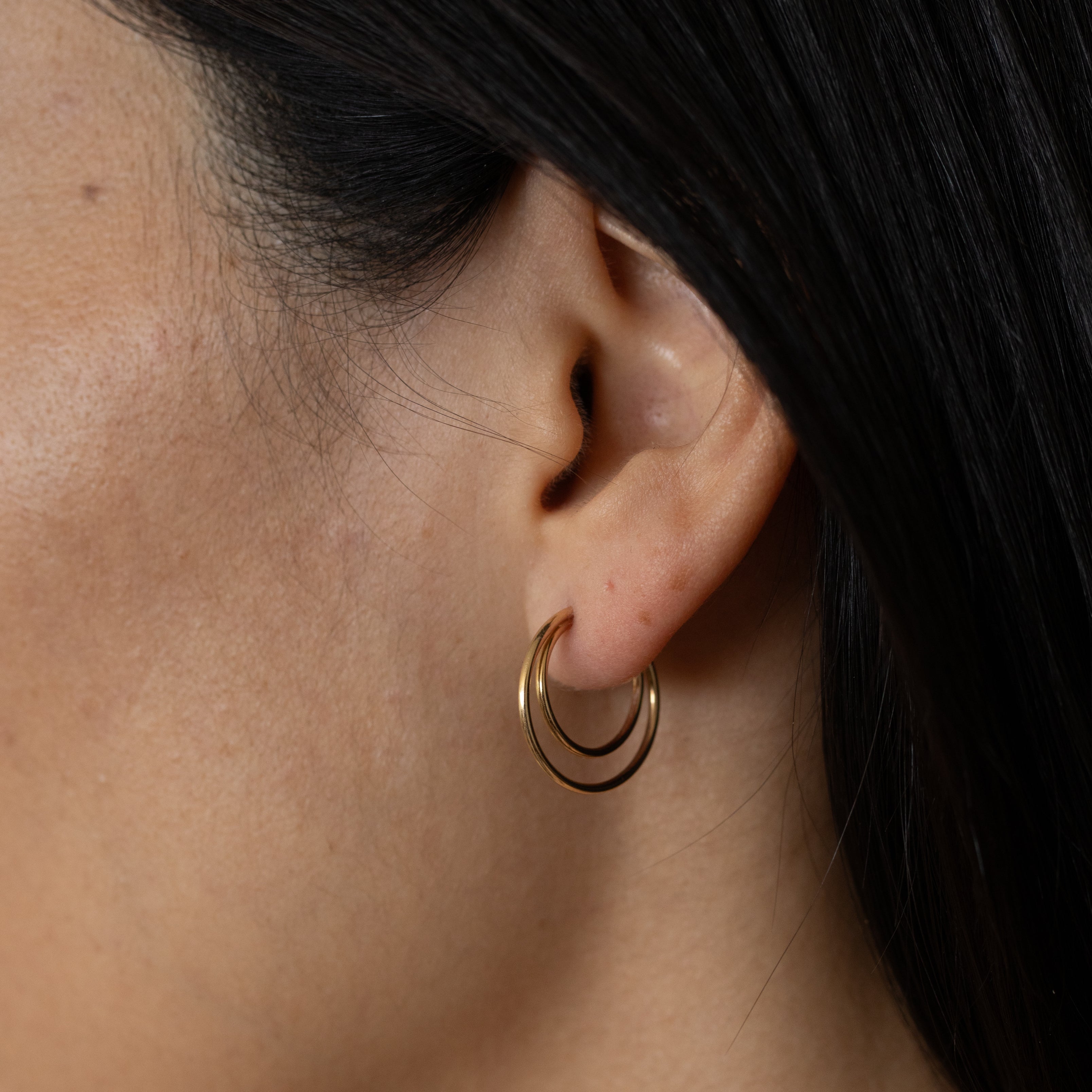 Double Open 14K Gold Hoop Stud Earrings