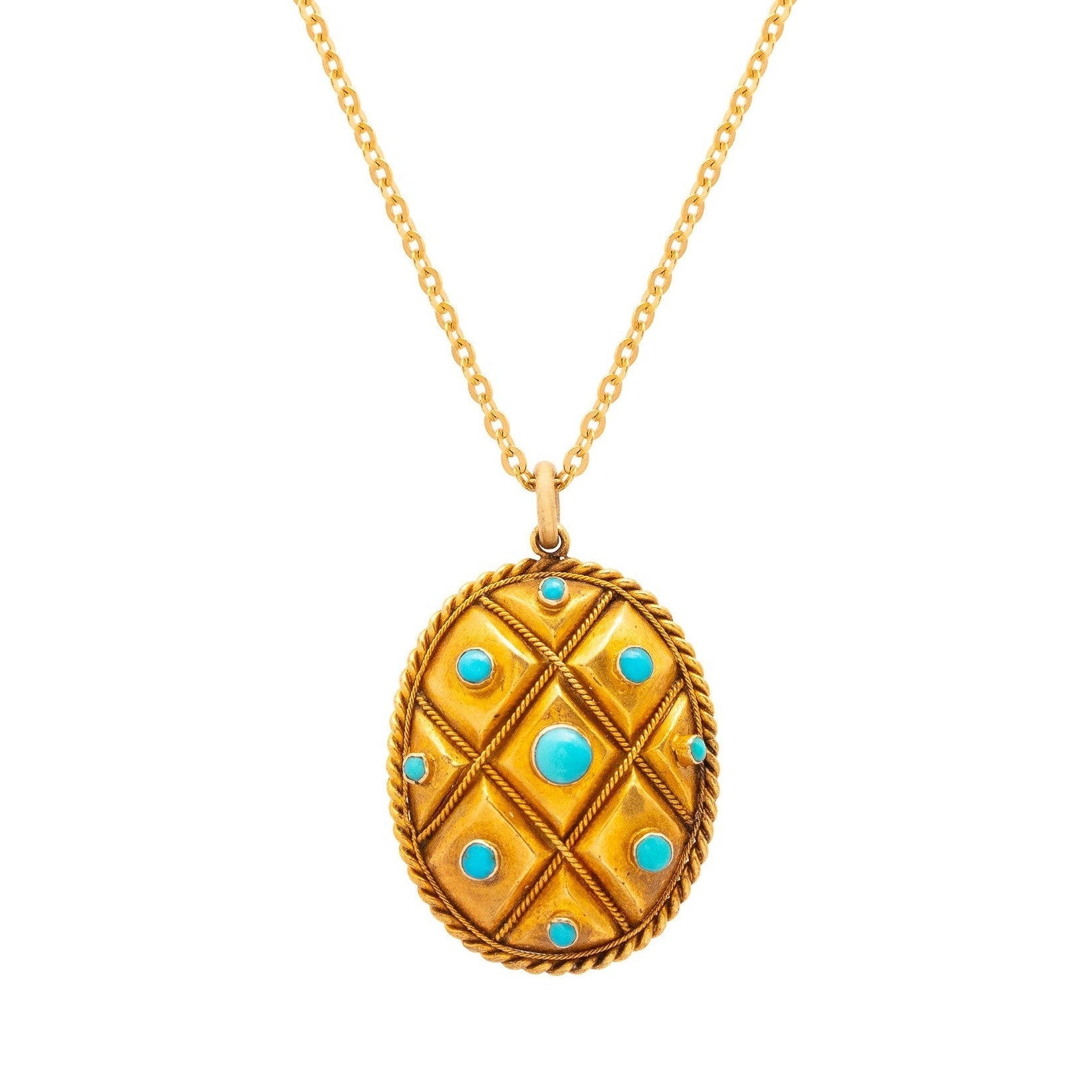 Victorian Turquoise And 14k Yellow Gold Open Back Locket