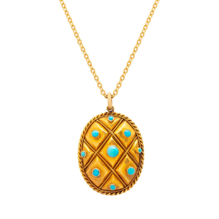 Victorian Turquoise And 14k Yellow Gold Open Back Locket