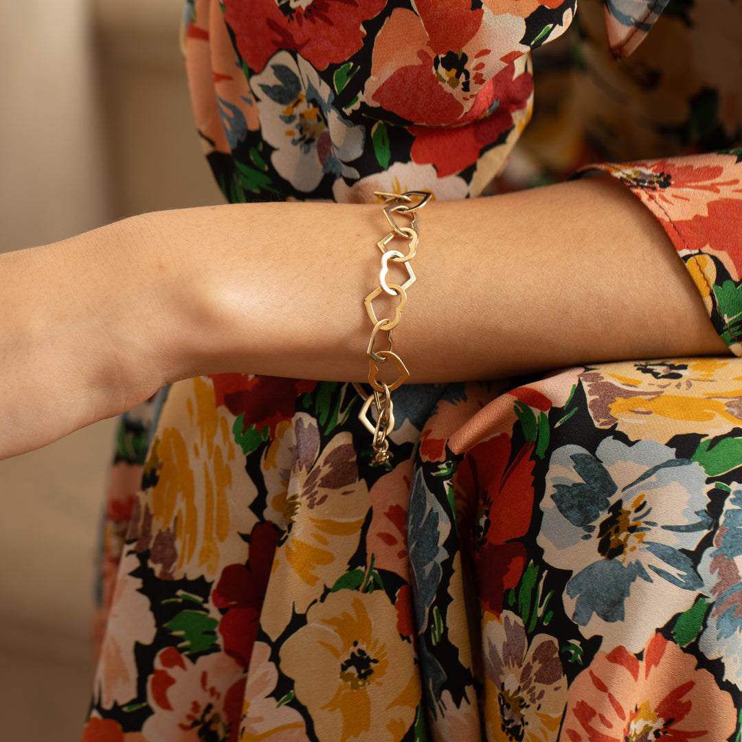 Open Heart Link 14K Gold Bracelet