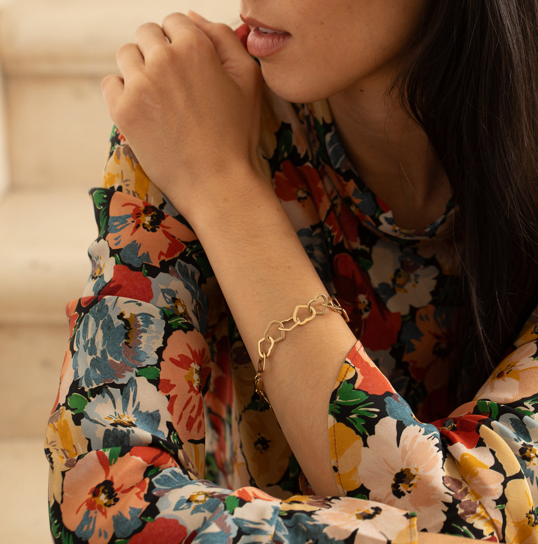 Open Heart Link 14K Gold Bracelet