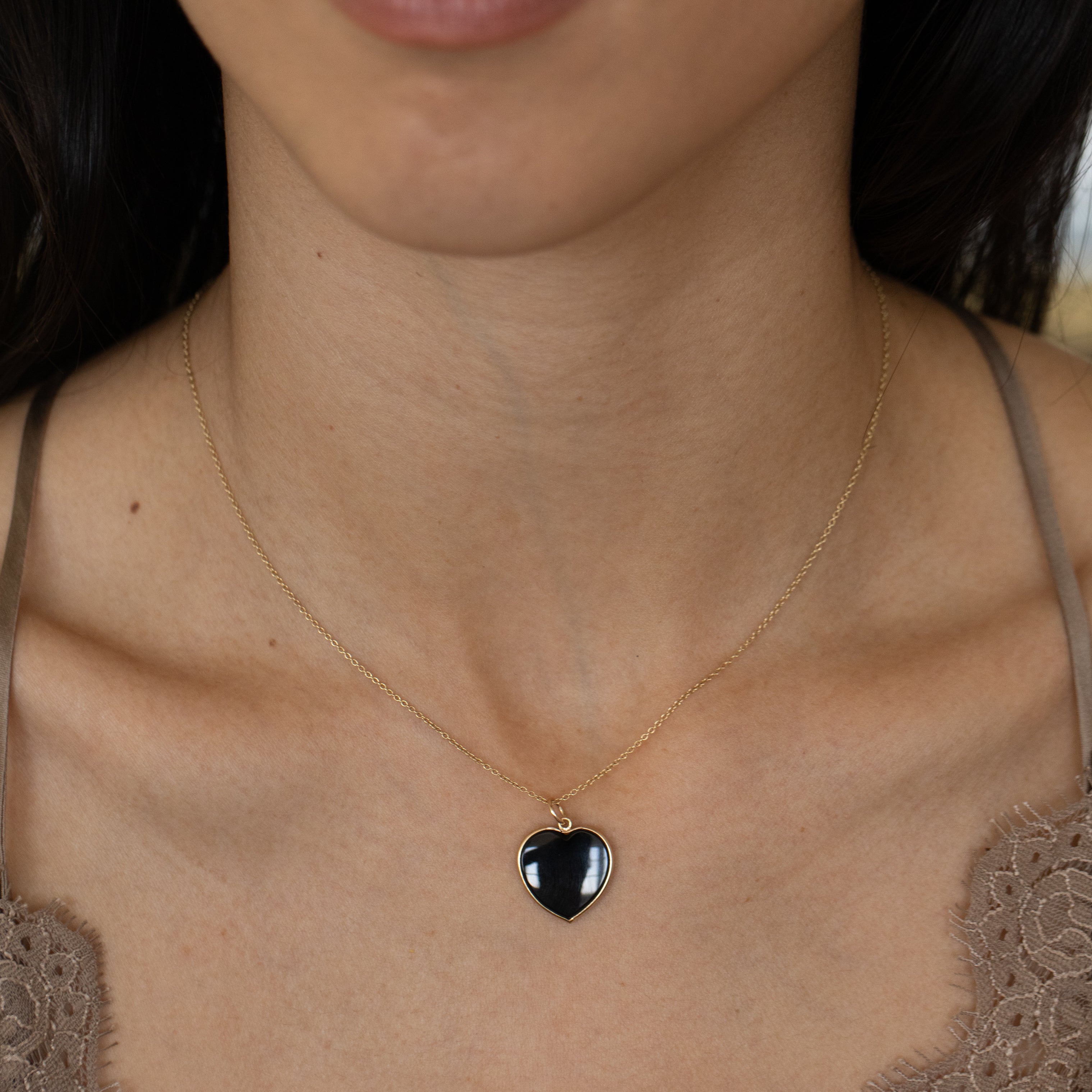 Heart Shaped Onyx and 14K Gold Charm