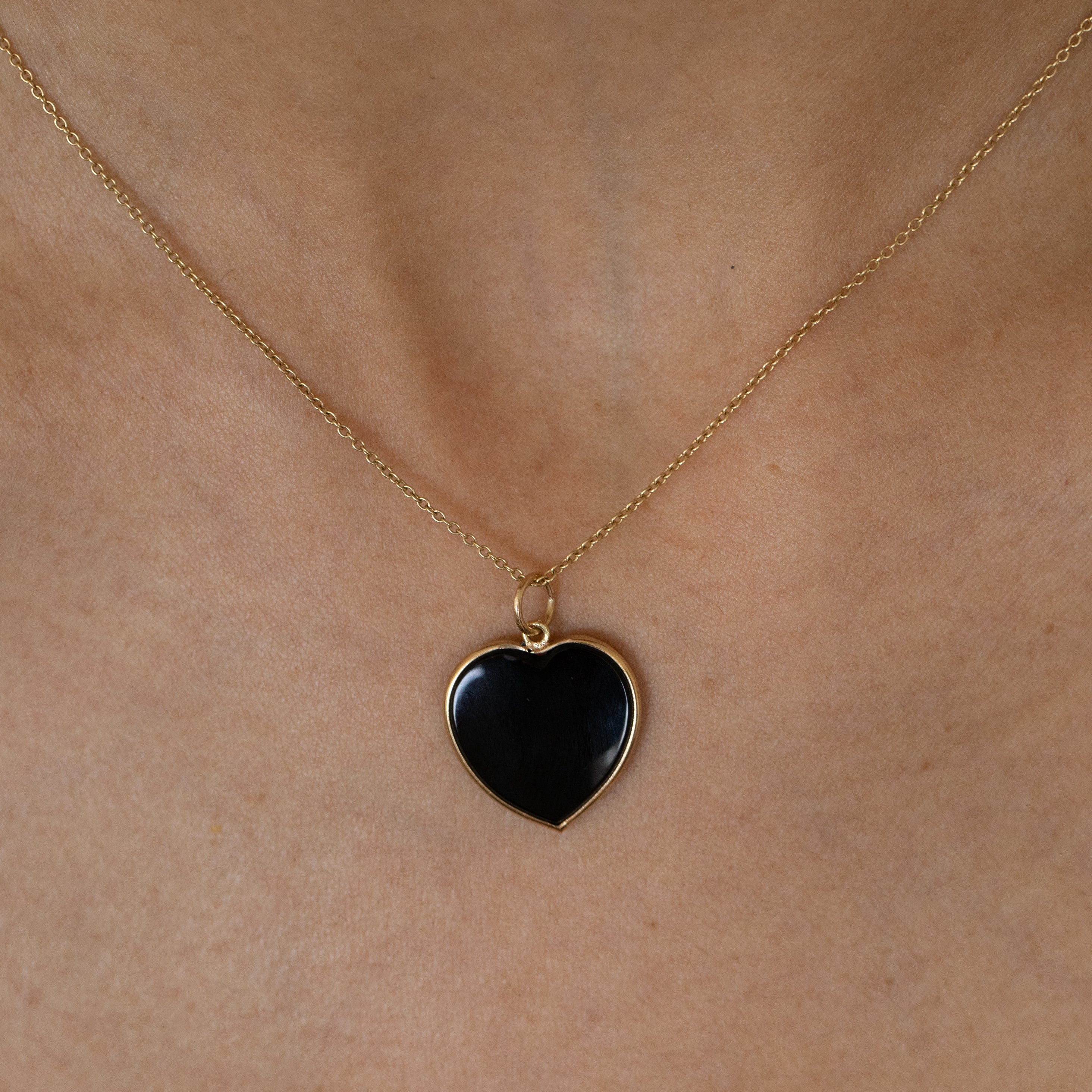Heart Shaped Onyx and 14K Gold Charm