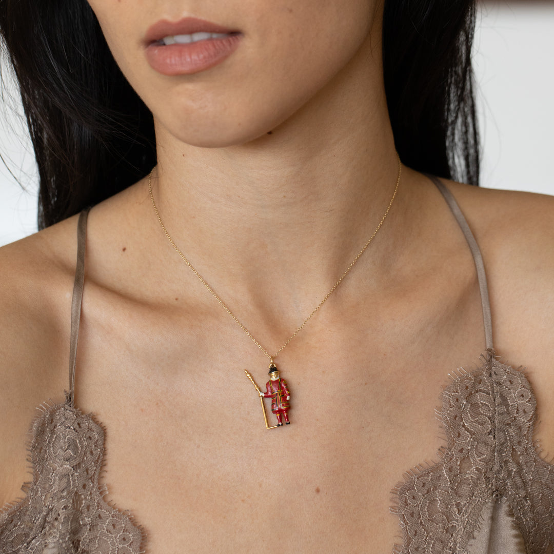 English Beefeater 9k Gold And Enamel Charm