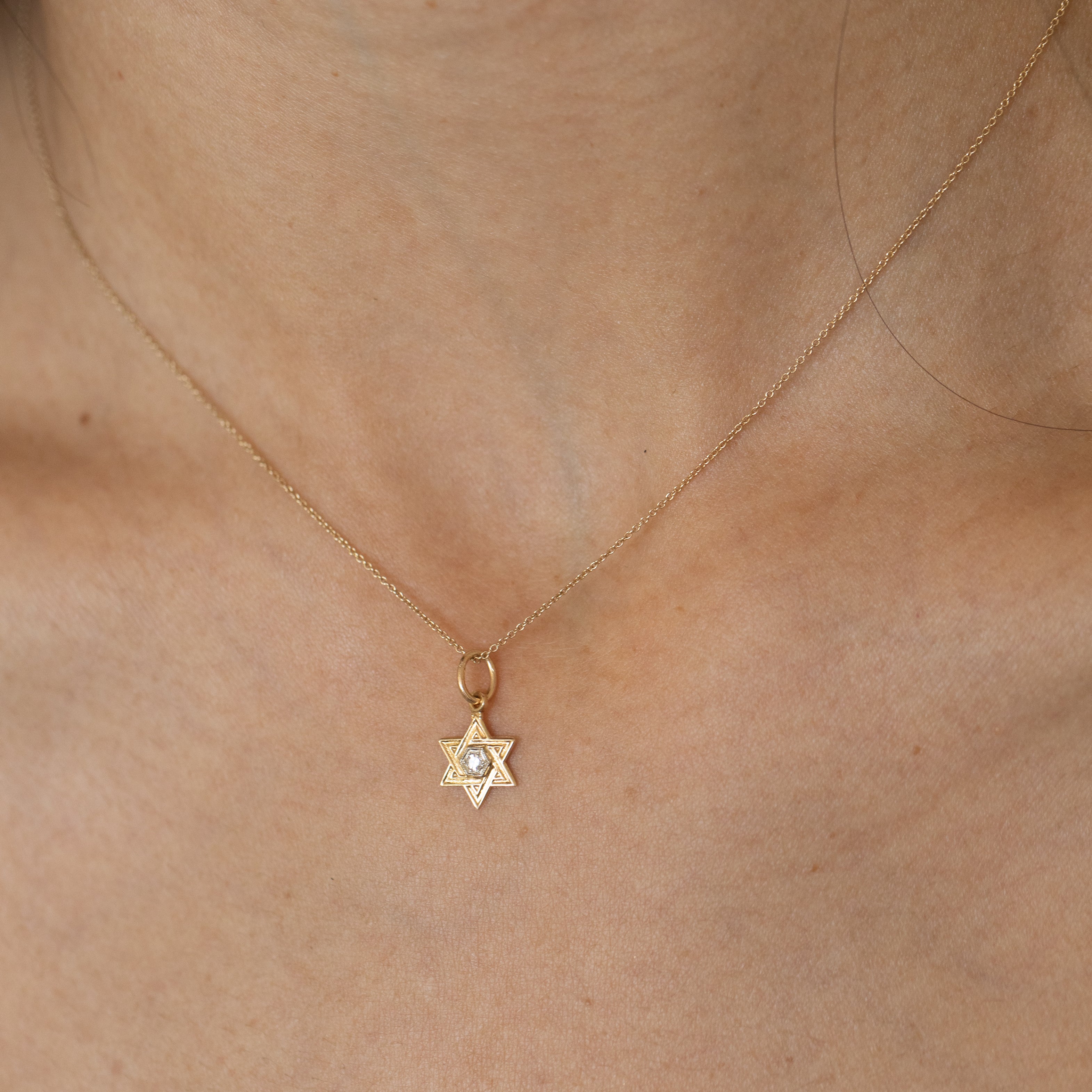 Star of David Diamond and 14k Gold Charm