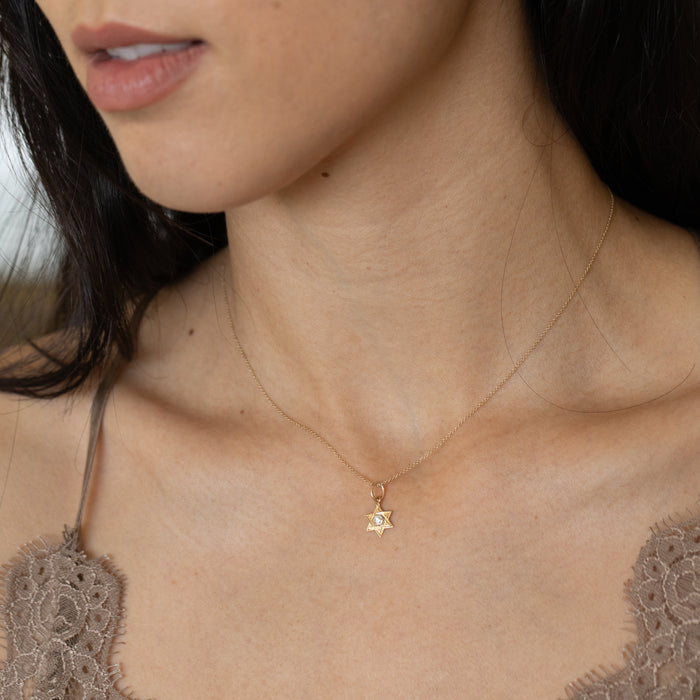 Star of David Diamond and 14k Gold Charm