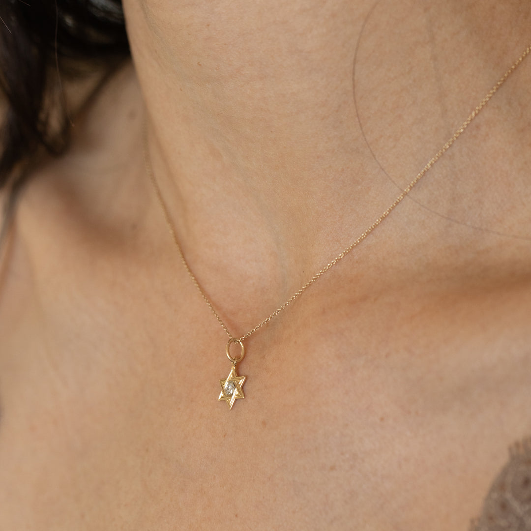 Star of David Diamond and 14k Gold Charm