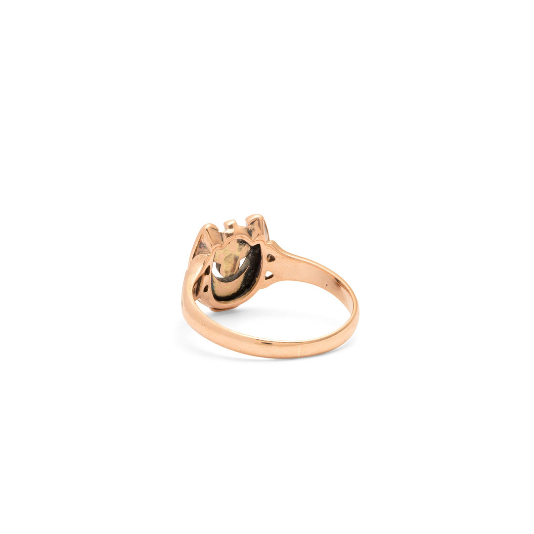 Victorian Diamond, Garnet, and 10K Gold Horseshoe Ring