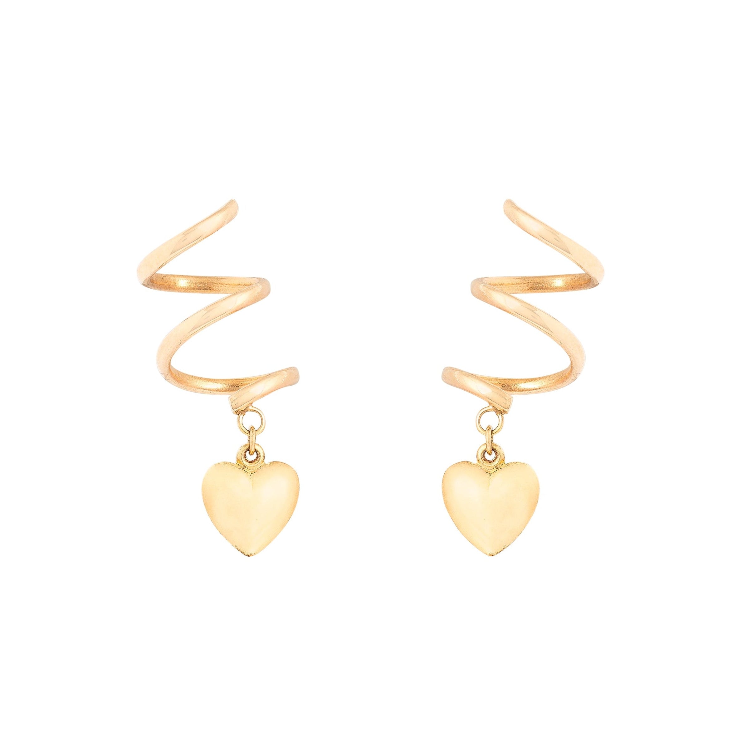 Hanging Spiral And Heart 14K Gold Earrings