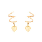 Hanging Spiral And Heart 14K Gold Earrings