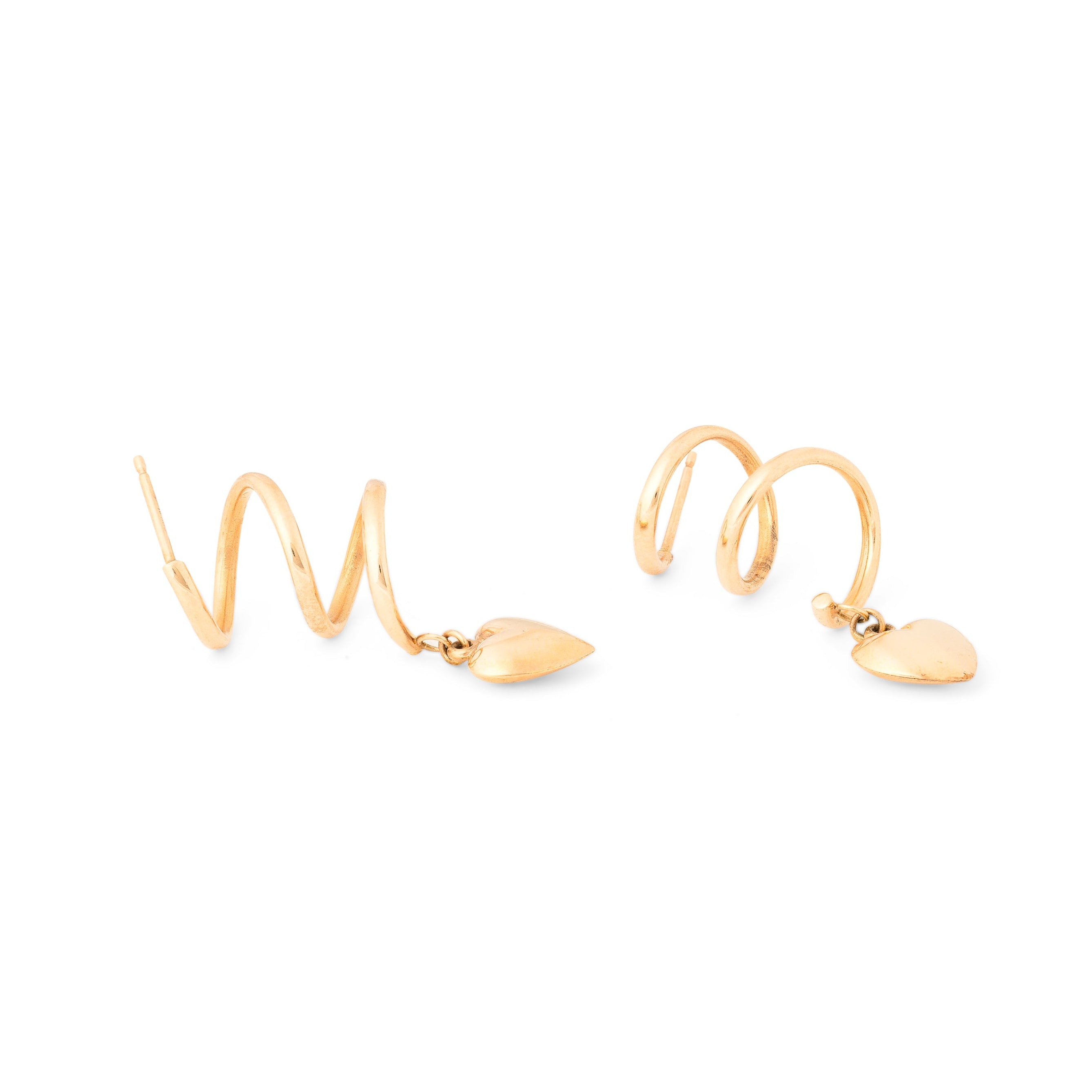 Hanging Spiral And Heart 14K Gold Earrings