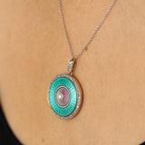 Early 20th Century Guilloche, Diamond, Pearl, Platinum, and 14K Gold Locket