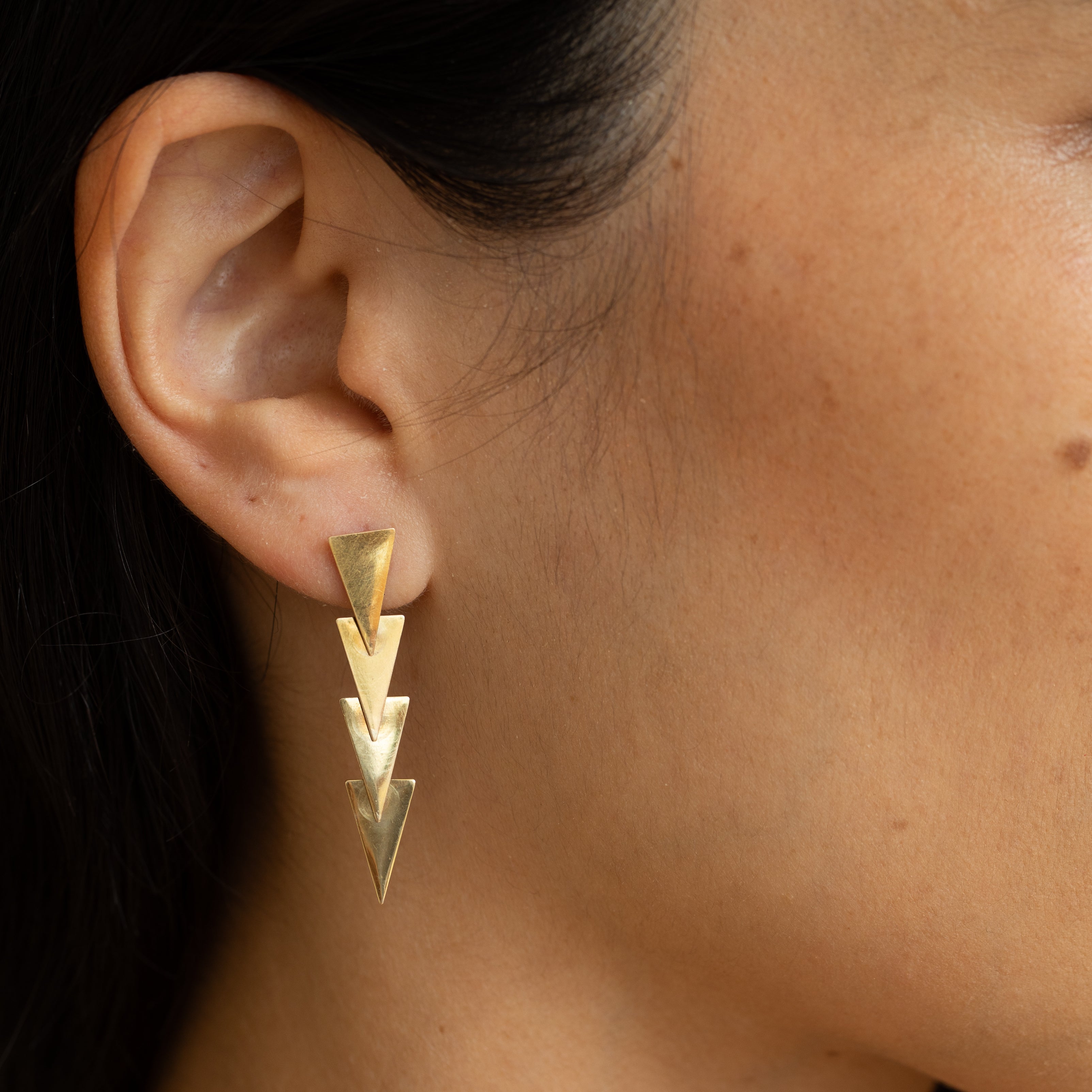 Movable 14k Gold Triangle Drop Earrings
