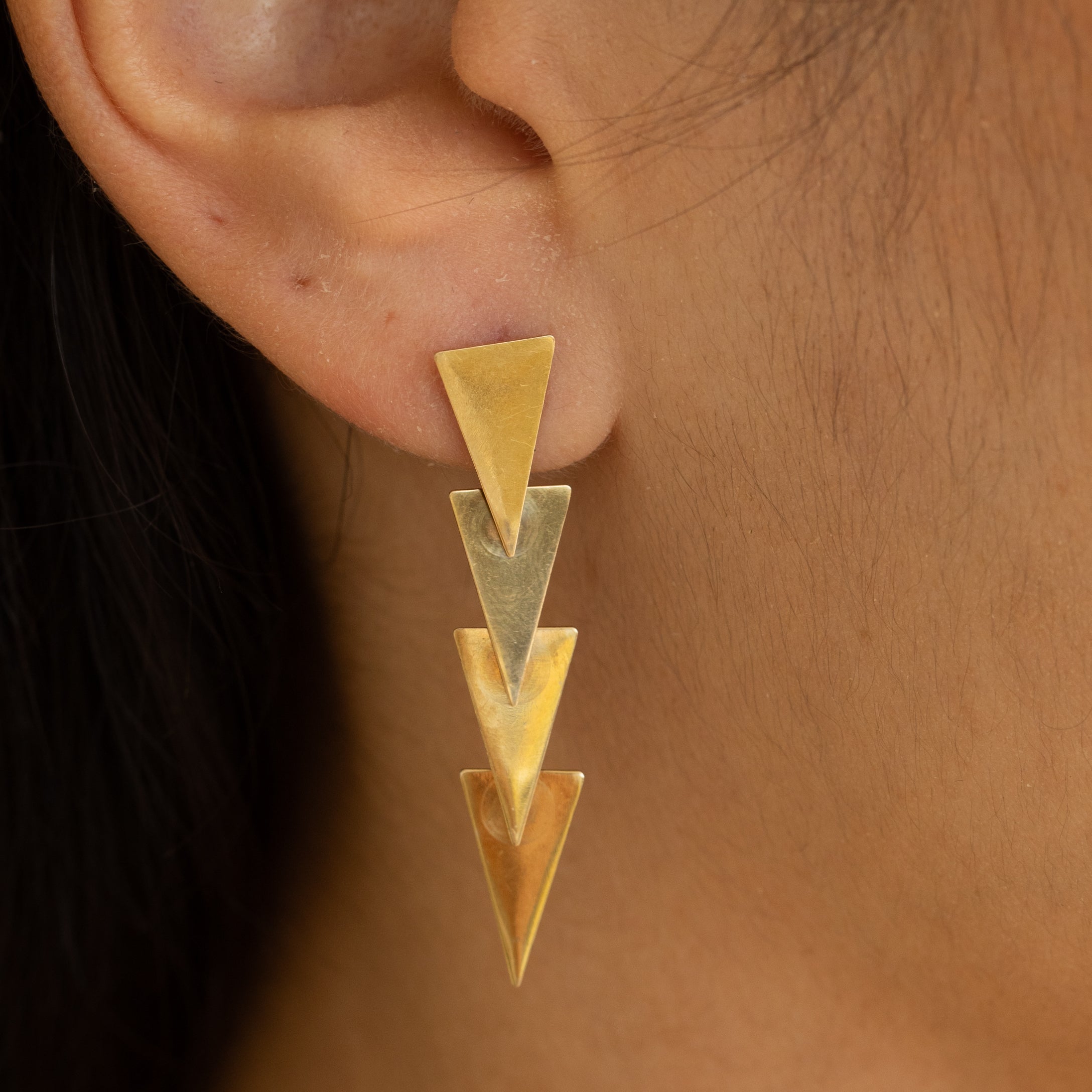 Movable 14k Gold Triangle Drop Earrings