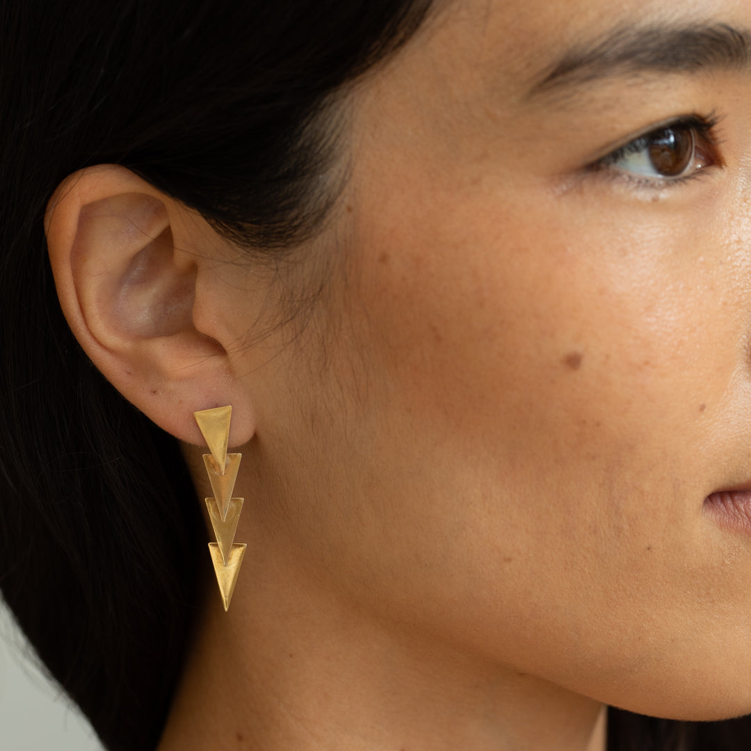 Movable 14k Gold Triangle Drop Earrings
